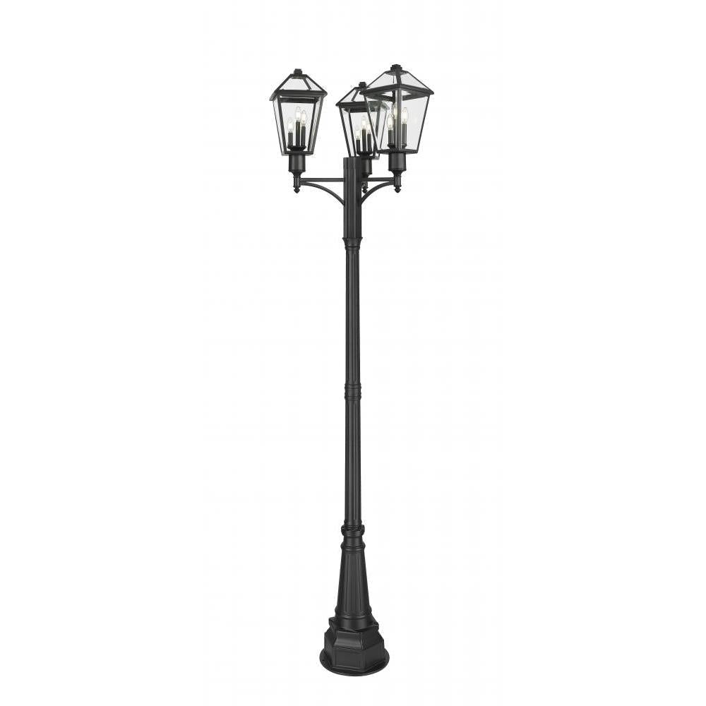 3 Light Outdoor Post Mount Fixture-Clear Beveled