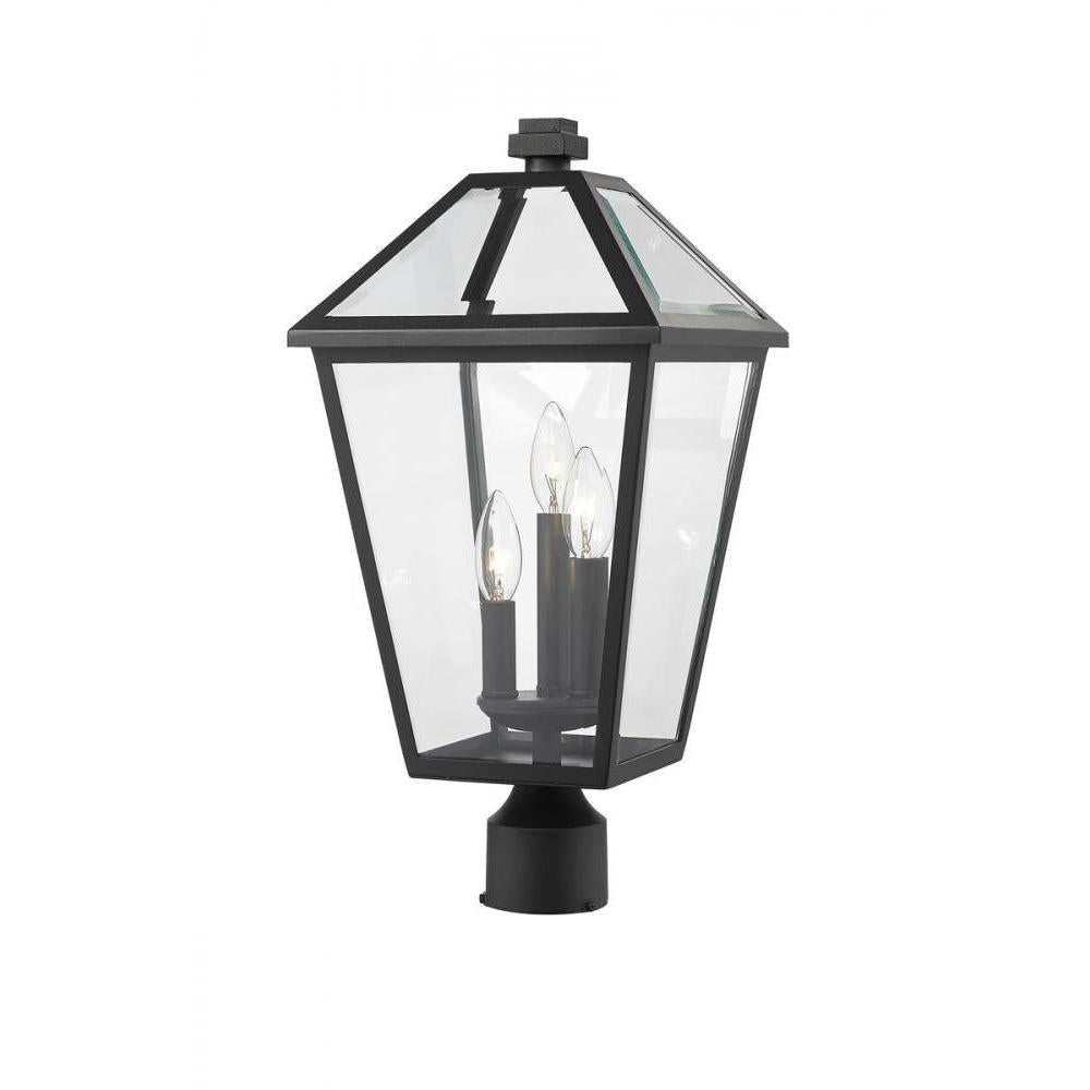3 Light Outdoor Post Mount Fixture-Clear Beveled