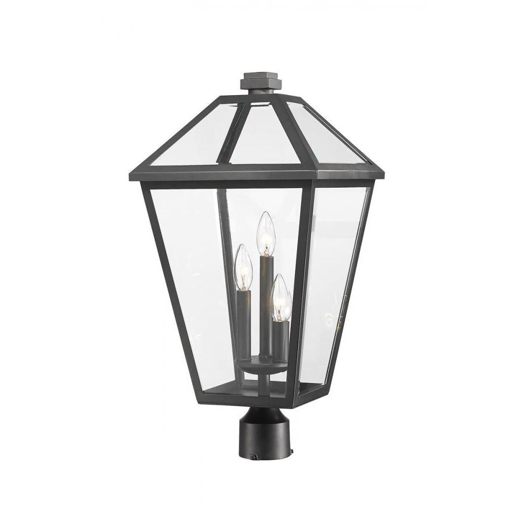 3 Light Outdoor Post Mount Fixture-Clear Beveled