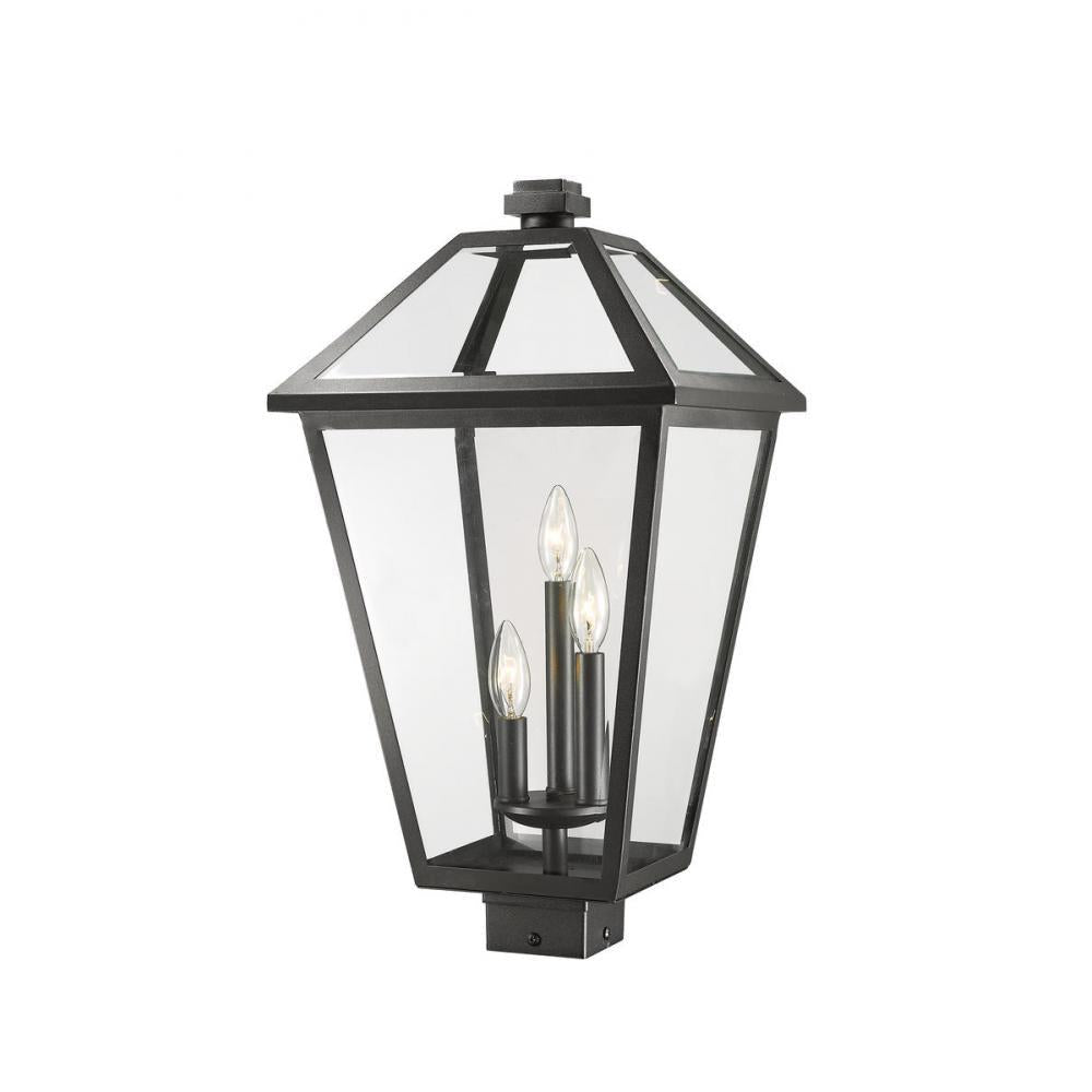 3 Light Outdoor Post Mount Fixture-Clear Beveled