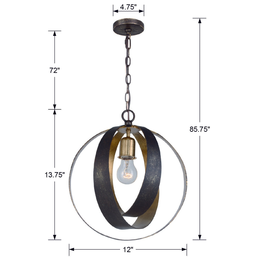 Crystorama 580-EB-GA Mini Pendant, UL Damp Rated, English Bronze + Antique Gold