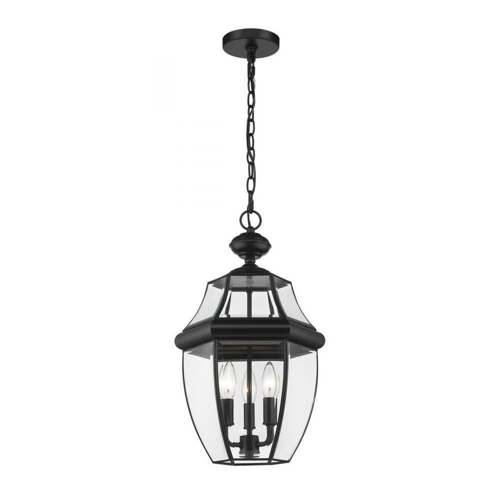 3 Light Outdoor Chain Mount Ceiling Fixture-Clear Beveled
