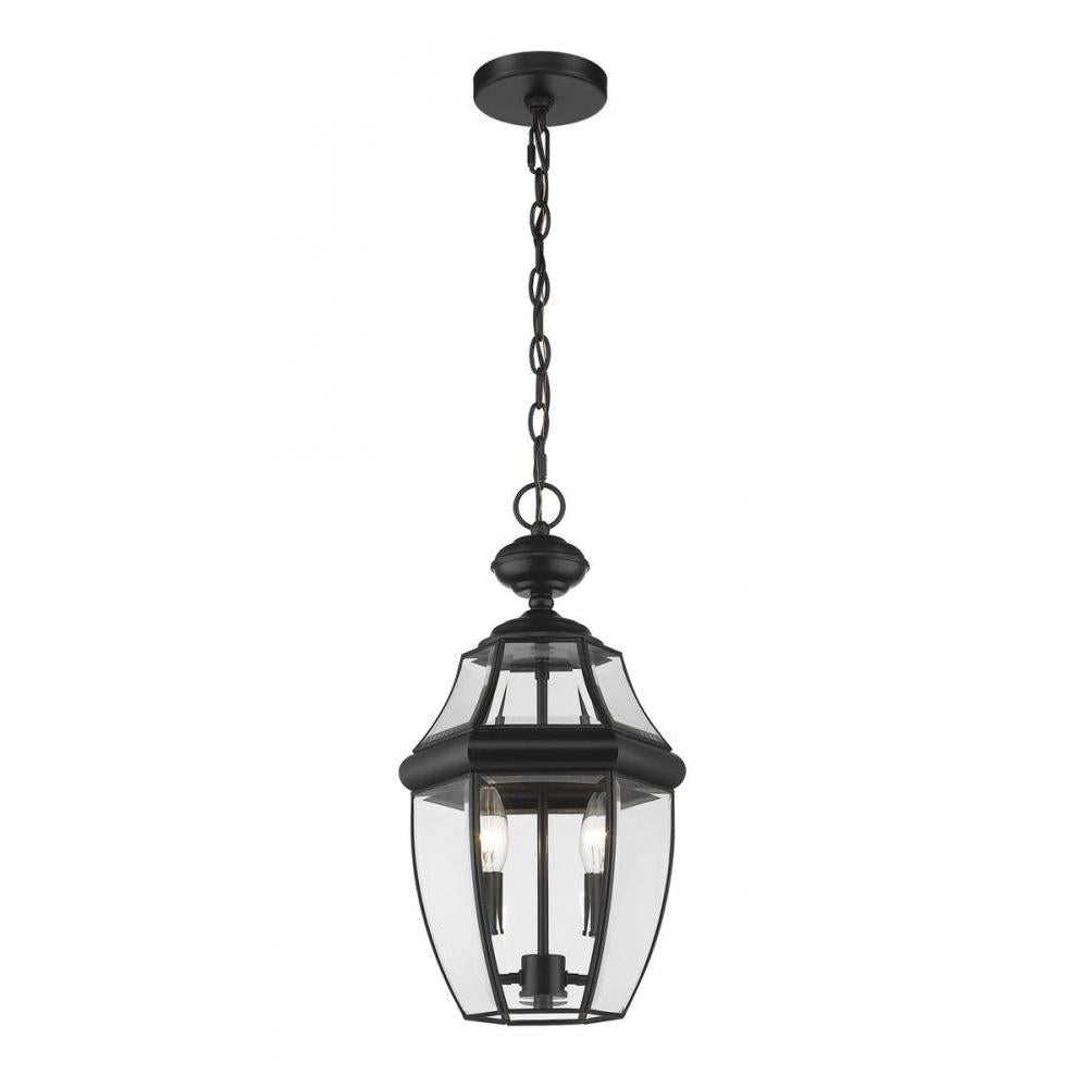 2 Light Outdoor Chain Mount Ceiling Fixture-Clear Beveled