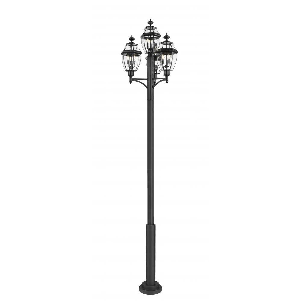 3 Light Outdoor Post Mount Fixture-Clear Beveled