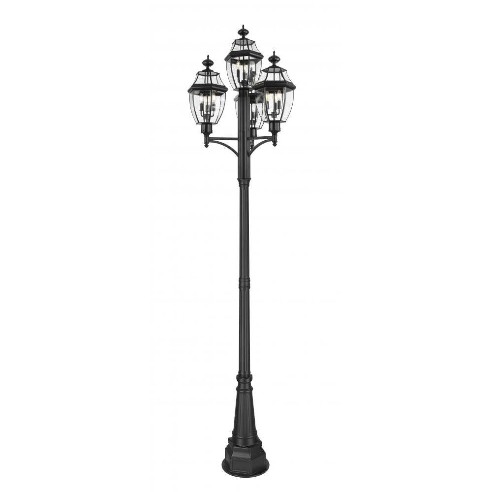 3 Light Outdoor Post Mount Fixture-Clear Beveled