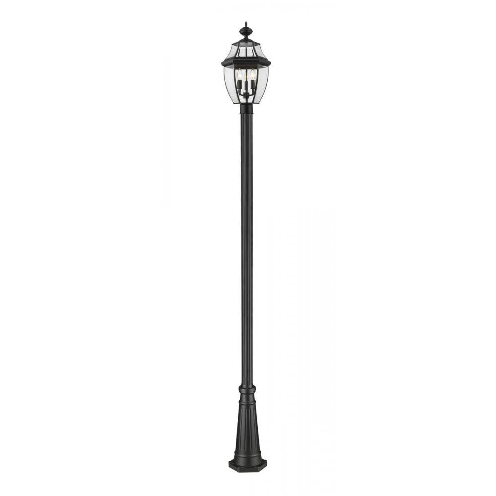3 Light Outdoor Post Mounted Fixture-Clear Beveled