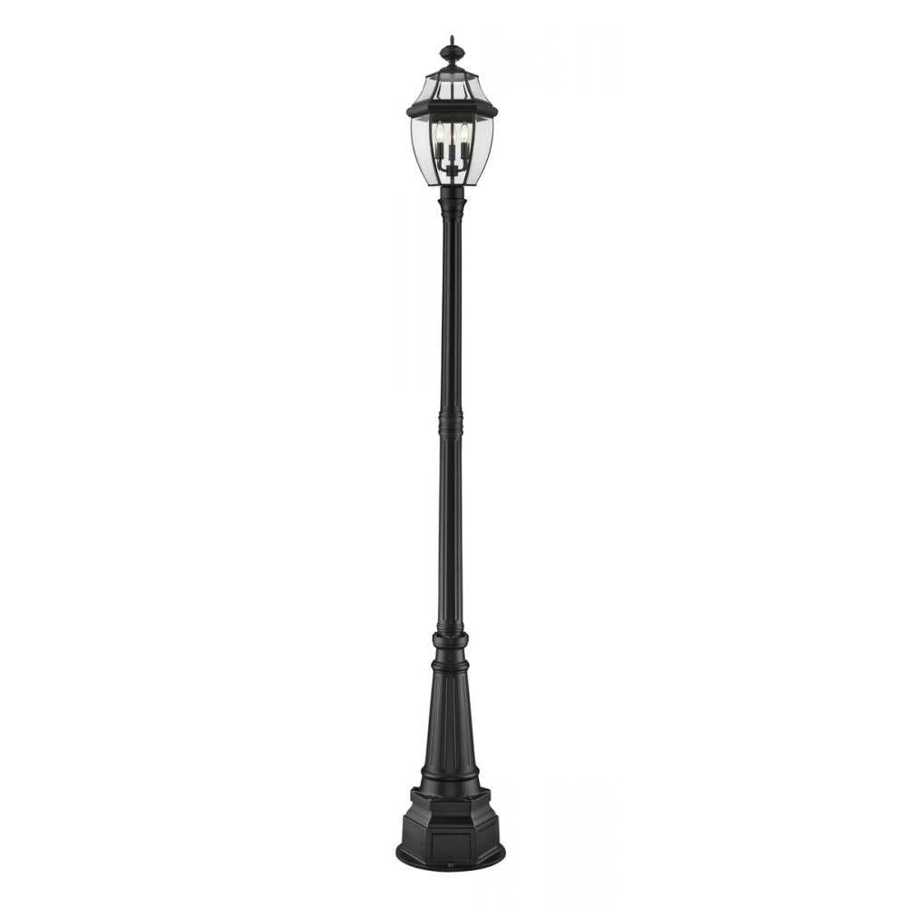 3 Light Outdoor Post Mounted Fixture-Clear Beveled