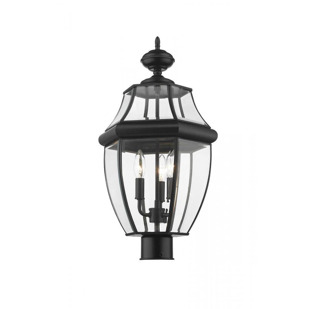 3 Light Outdoor Post Mount Fixture-Clear Beveled