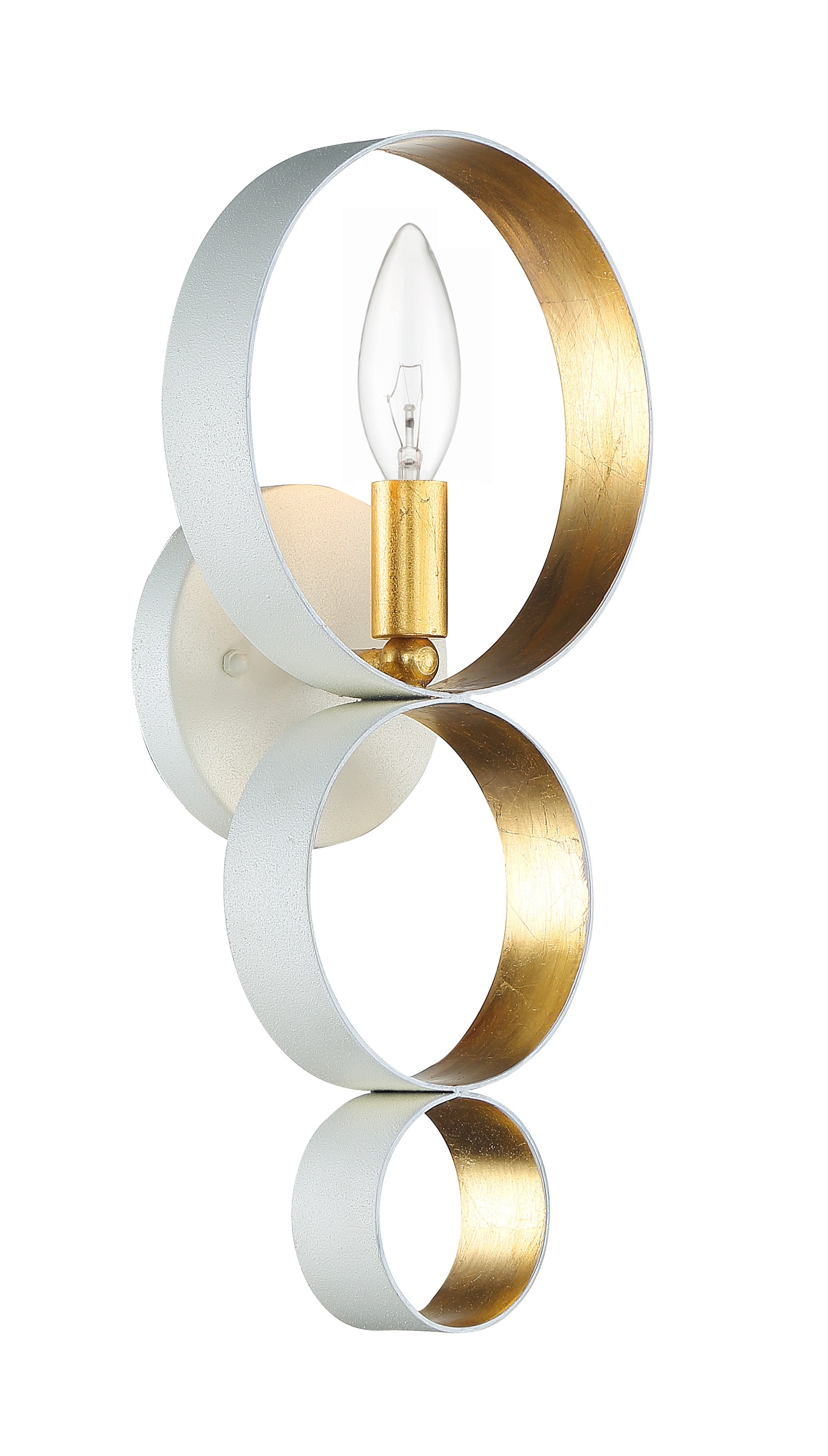 Crystorama Luna 581-MT-GA – 7 Inch – 1 Light – Sconce – Matte White + Antique Gold – Damp Rated