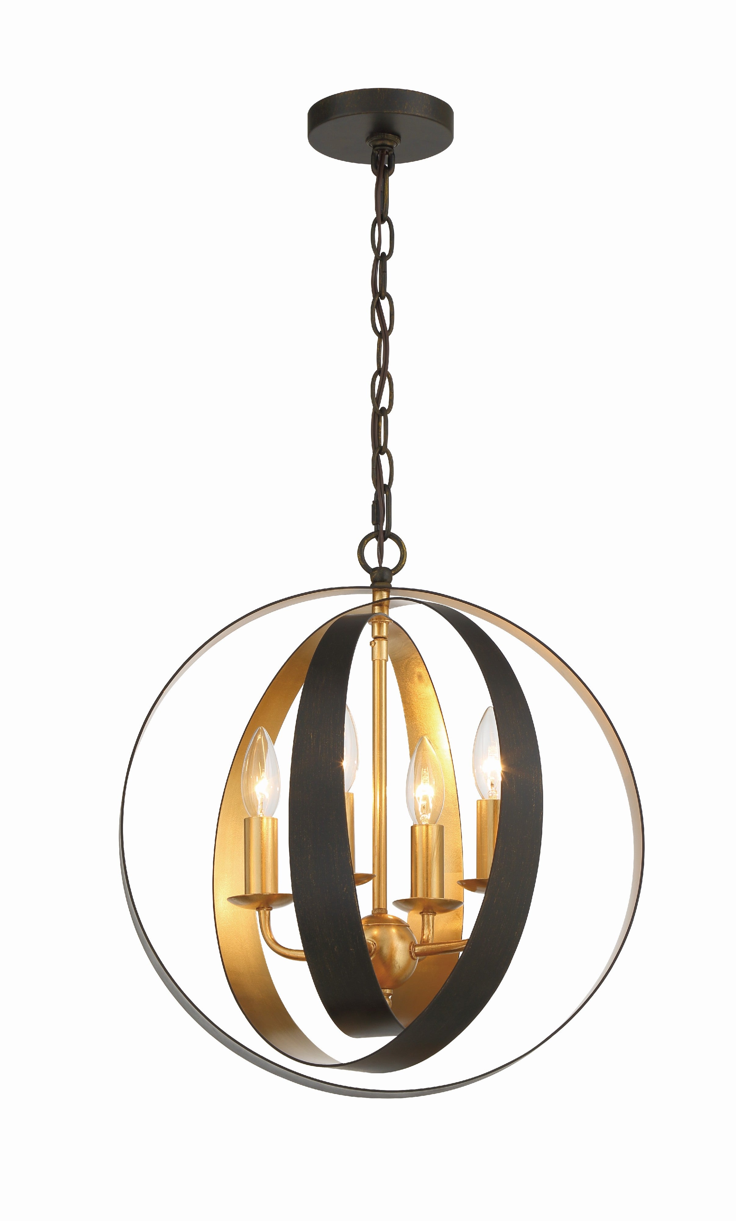 Crystorama Luna 584-EB-GA – 16 Inch – 4 Light – Chandelier – English Bronze + Antique Gold – Damp Rated