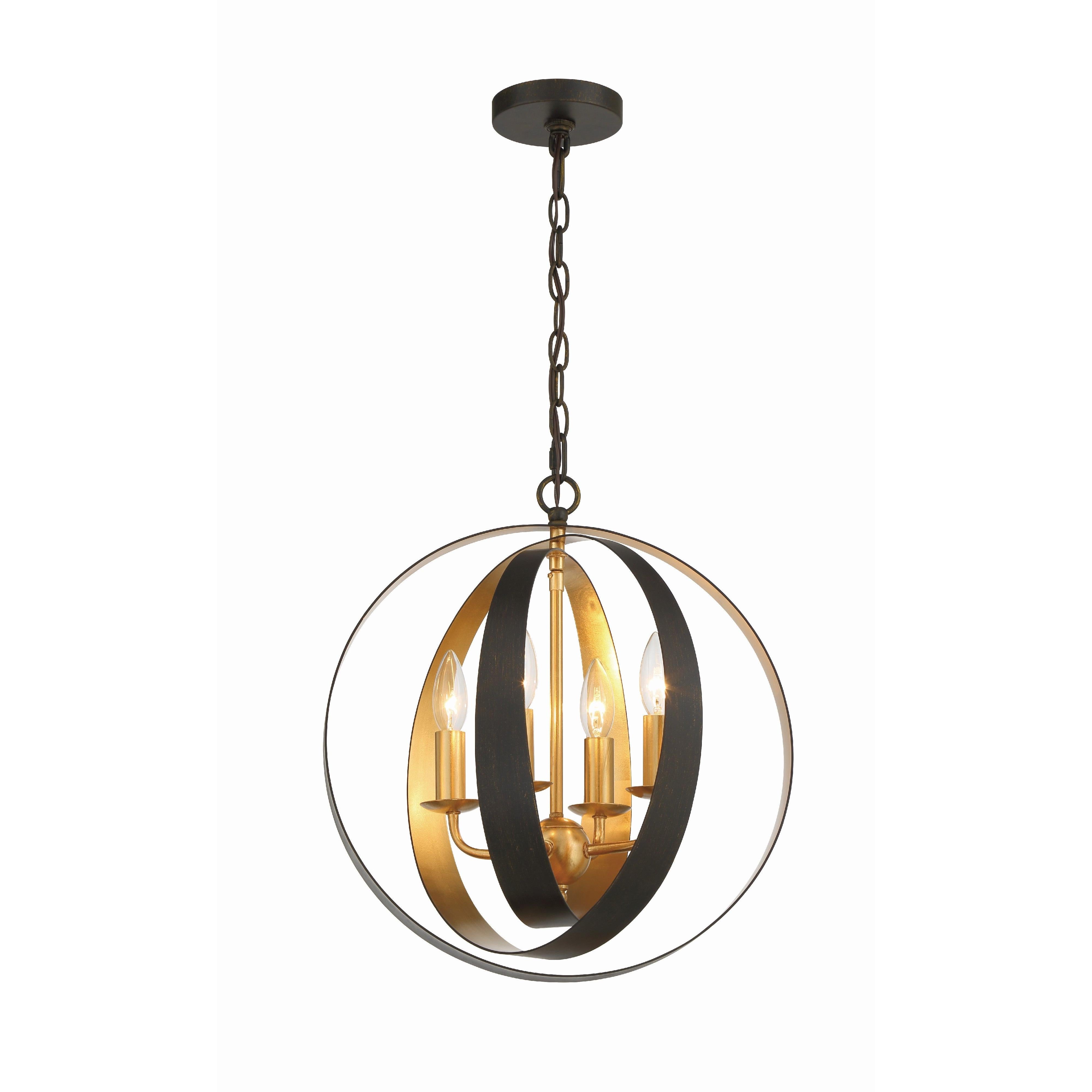 Crystorama Luna 584-EB-GA – 16 Inch – 4 Light – Chandelier – English Bronze + Antique Gold – Damp Rated