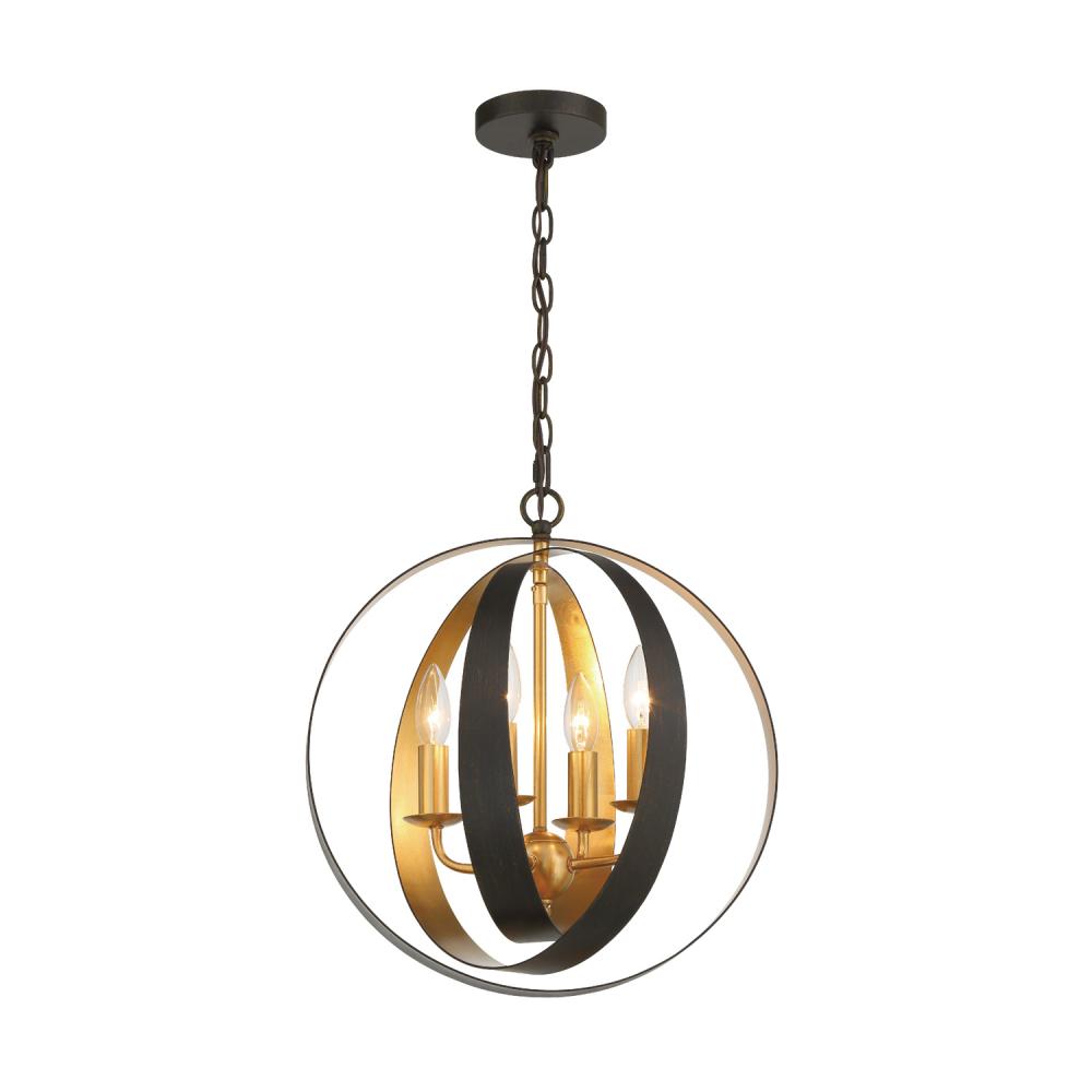 Crystorama 584-EB-GA Luna 4 Light Chandelier, UL Damp Rated, English Bronze + Antique Gold