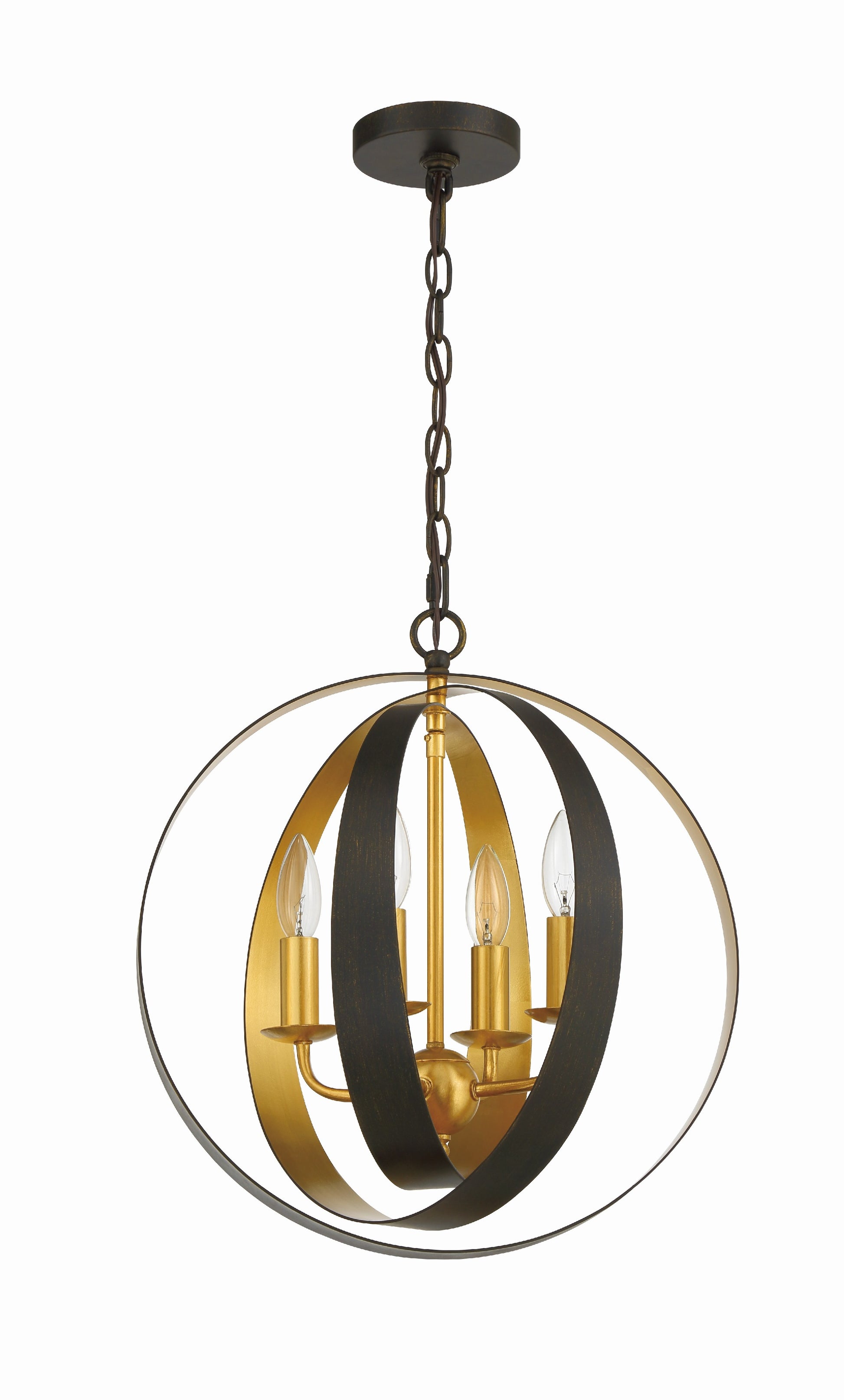 Crystorama Luna 584-EB-GA – 16 Inch – 4 Light – Chandelier – English Bronze + Antique Gold – Damp Rated