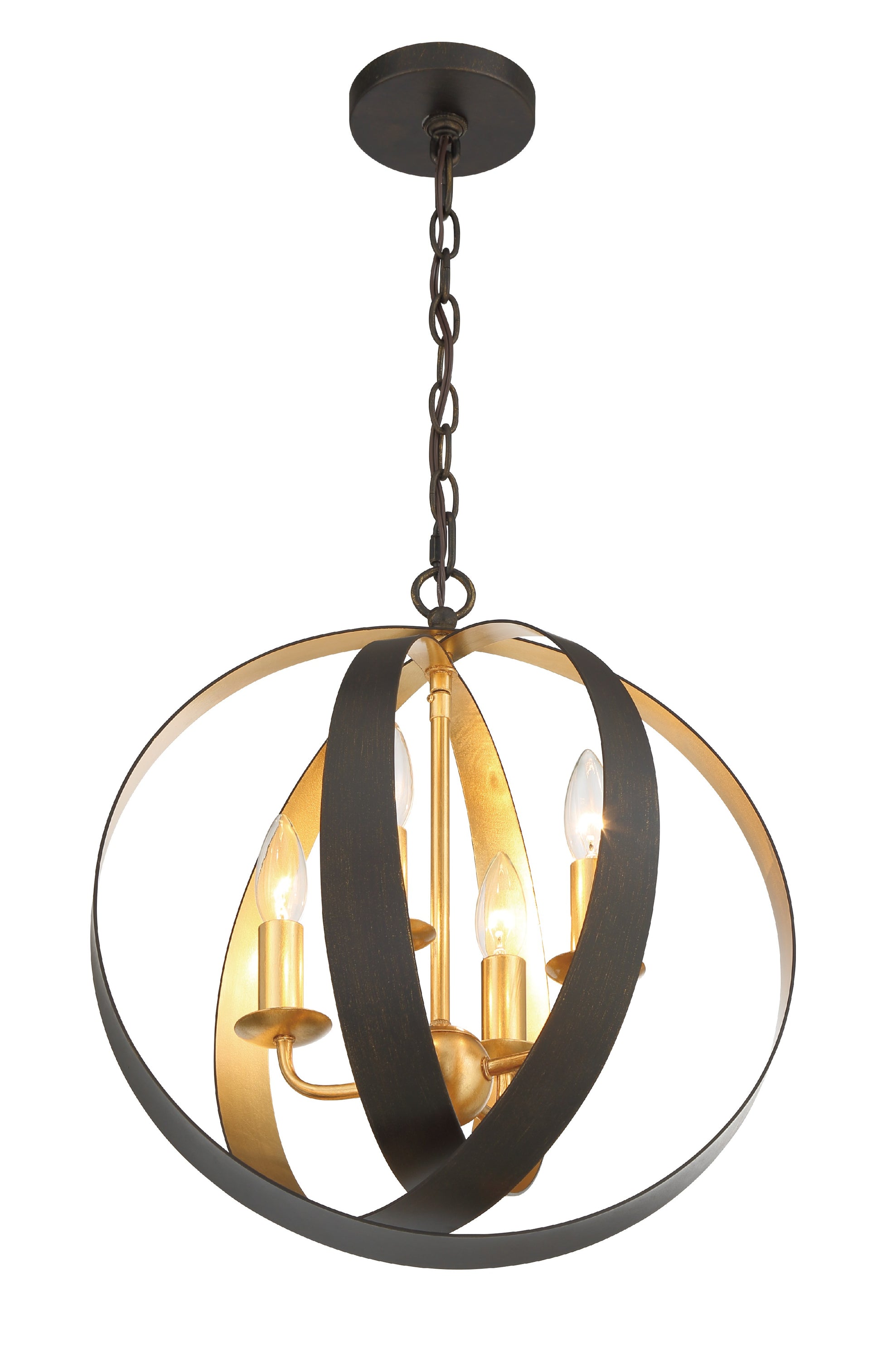 Crystorama Luna 584-EB-GA – 16 Inch – 4 Light – Chandelier – English Bronze + Antique Gold – Damp Rated