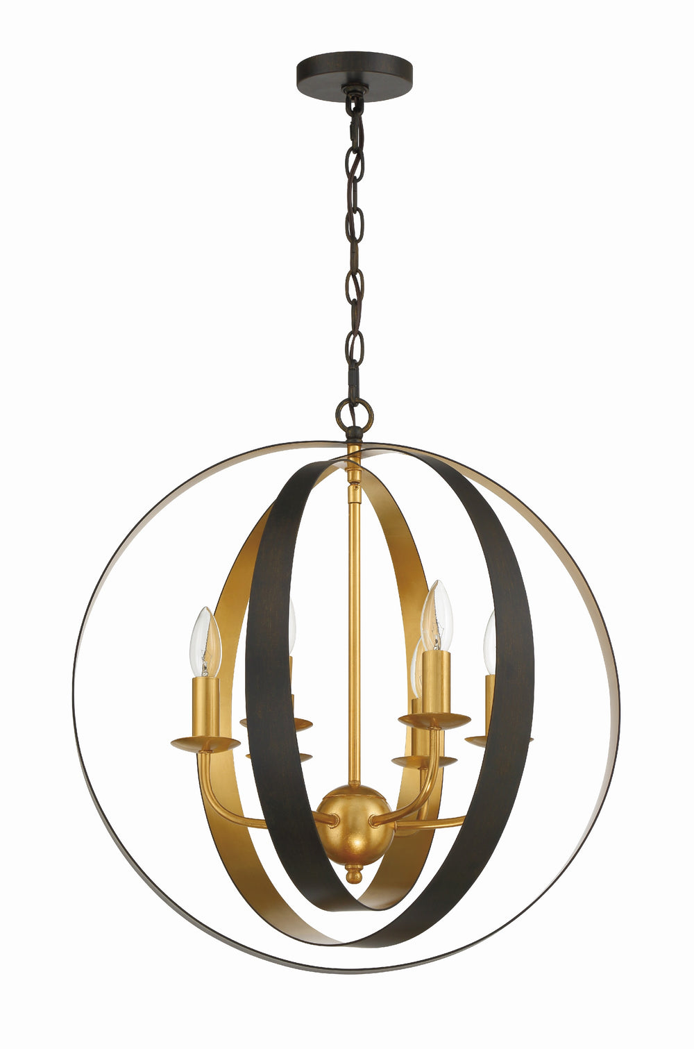 Crystorama 585-EB-GA Luna 6 Light Large Chandelier, UL Damp Rated, English Bronze + Antique Gold