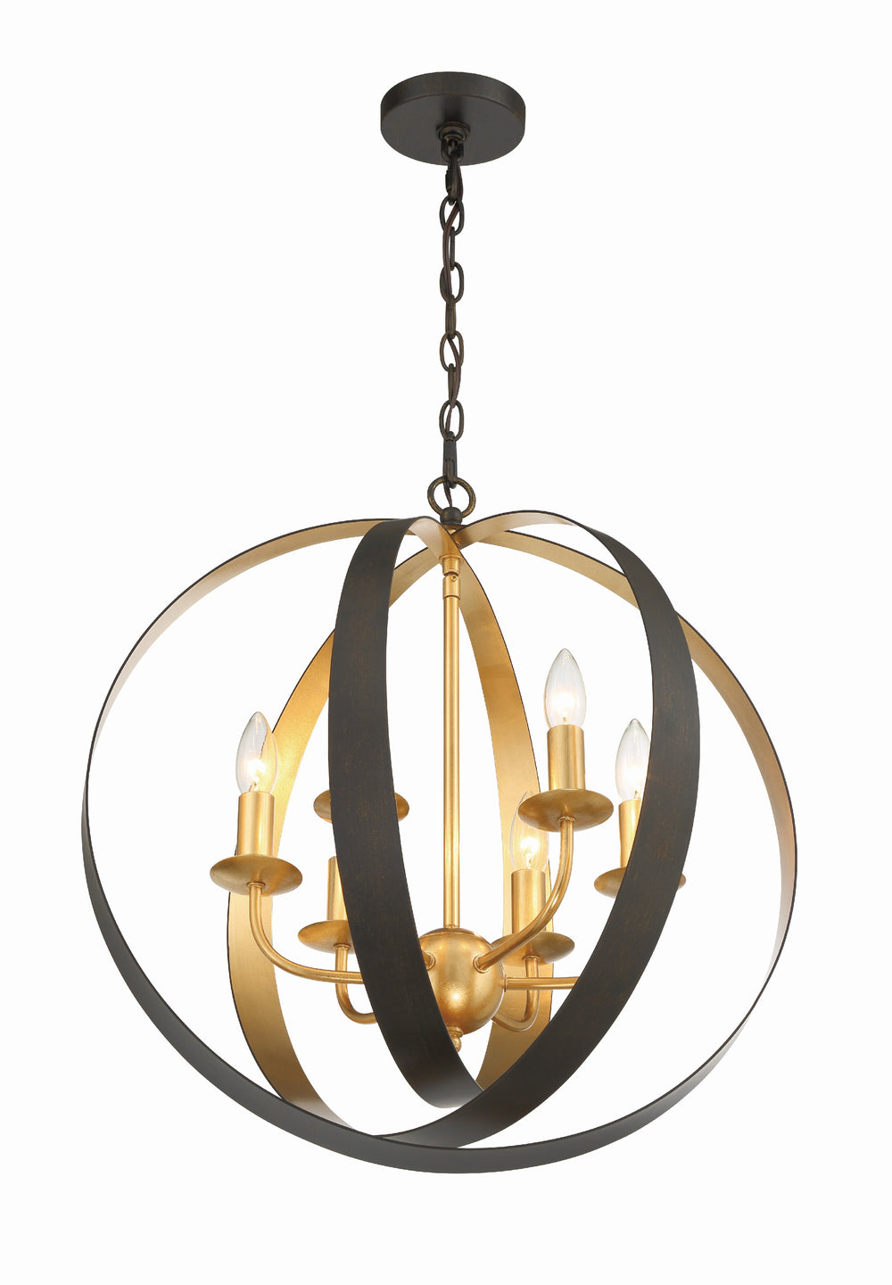 Crystorama 585-EB-GA Luna 6 Light Large Chandelier, UL Damp Rated, English Bronze + Antique Gold