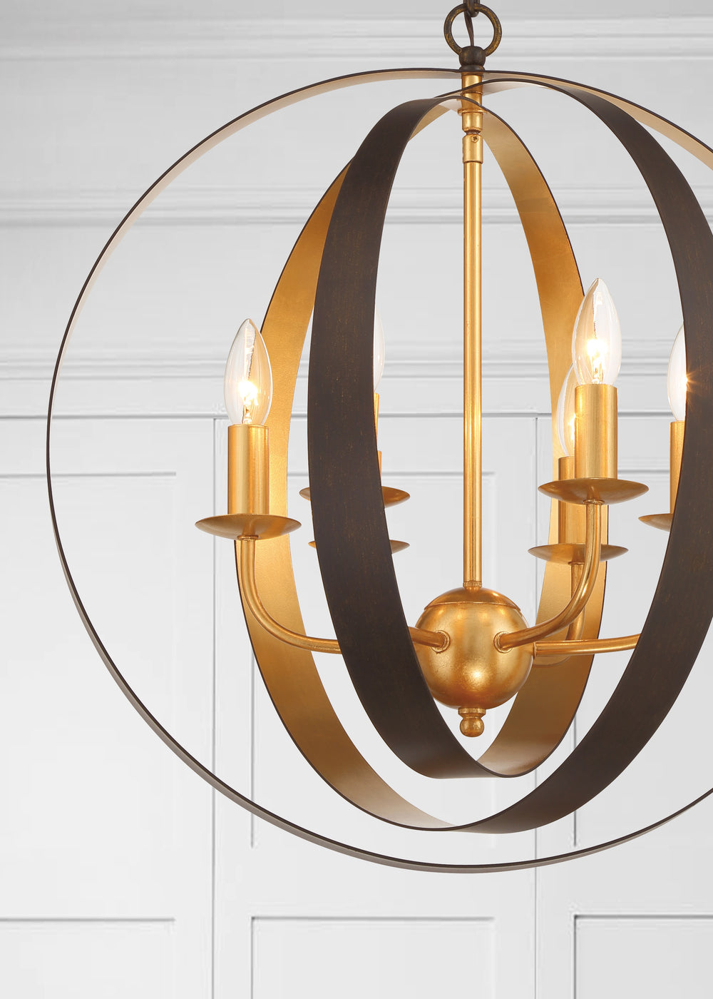 Crystorama 585-EB-GA Luna 6 Light Large Chandelier, UL Damp Rated, English Bronze + Antique Gold