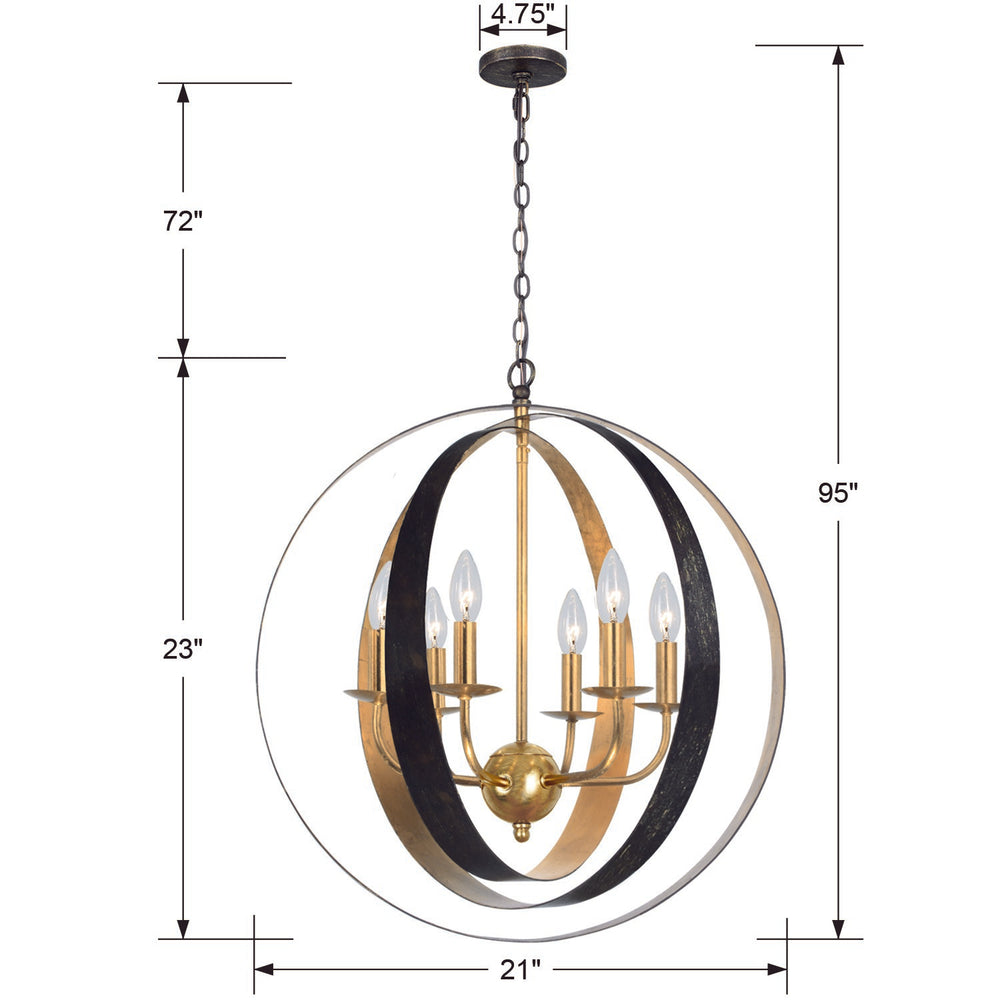 Crystorama 585-EB-GA Luna 6 Light Large Chandelier, UL Damp Rated, English Bronze + Antique Gold