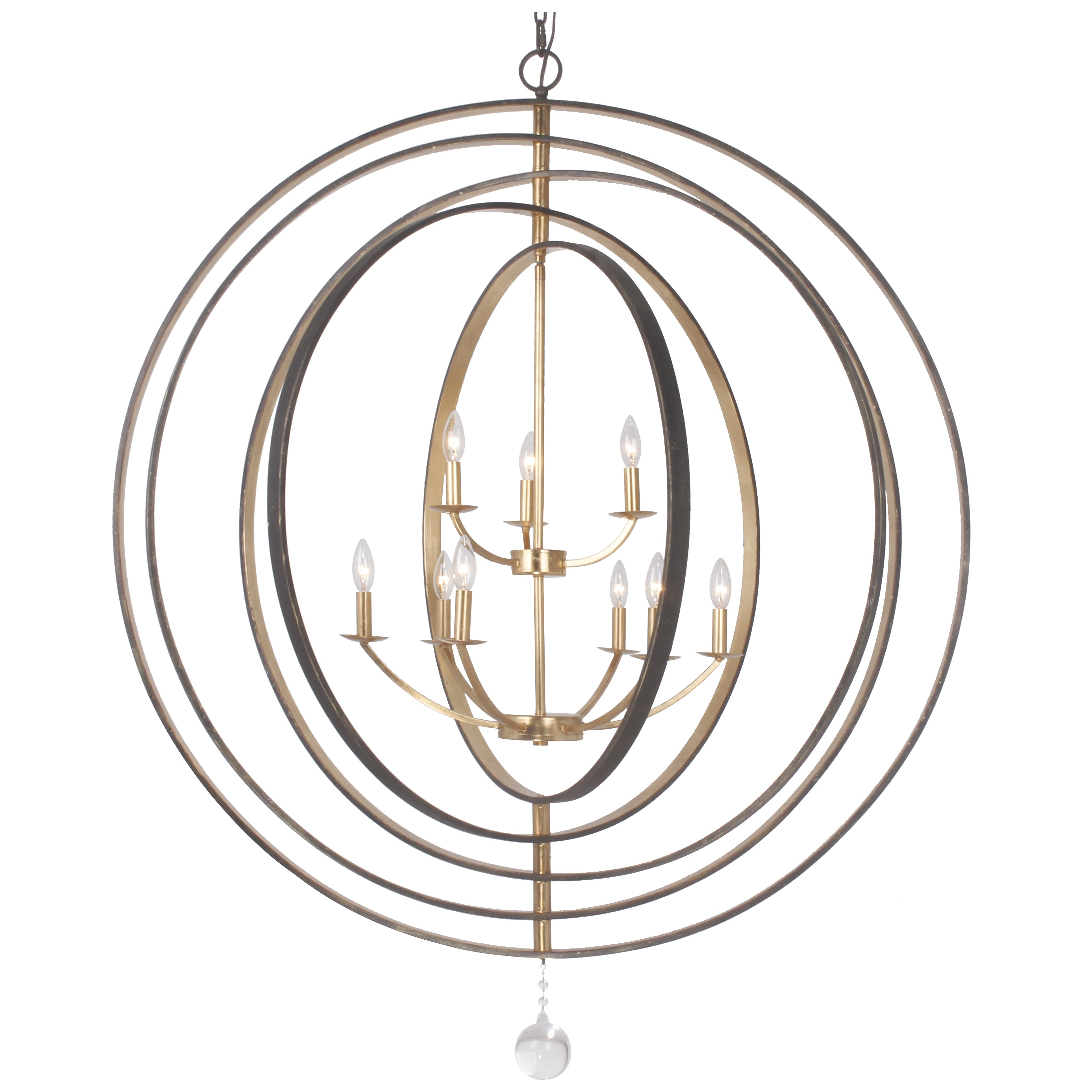 Crystorama Luna 587-EB-GA – 48 Inch – 9 Light – Chandelier – English Bronze + Antique Gold – Damp Rated