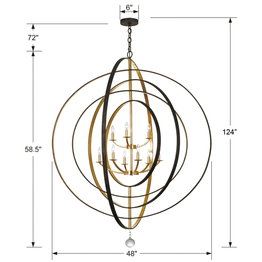 Crystorama 587-EB-GA Luna 9 Light Chandelier, UL Damp Rated, English Bronze + Antique Gold
