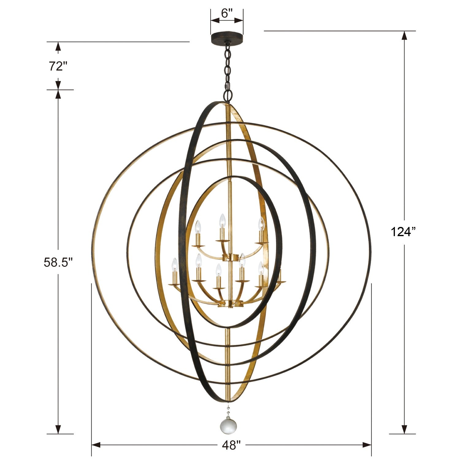 Crystorama Luna 587-EB-GA – 48 Inch – 9 Light – Chandelier – English Bronze + Antique Gold – Damp Rated