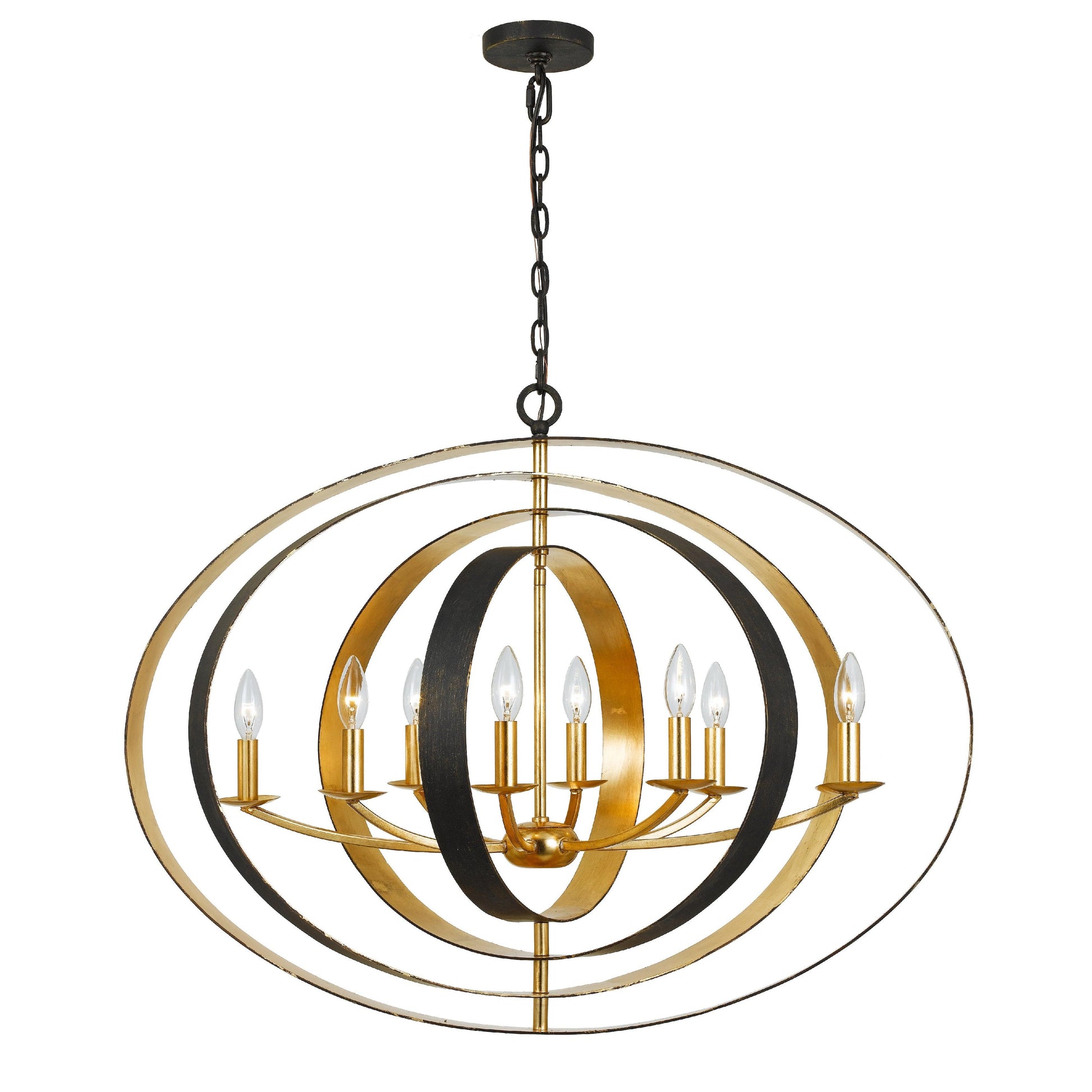 Crystorama Luna 588-EB-GA – 36 Inch – 8 Light – Chandelier – English Bronze + Antique Gold – Damp Rated