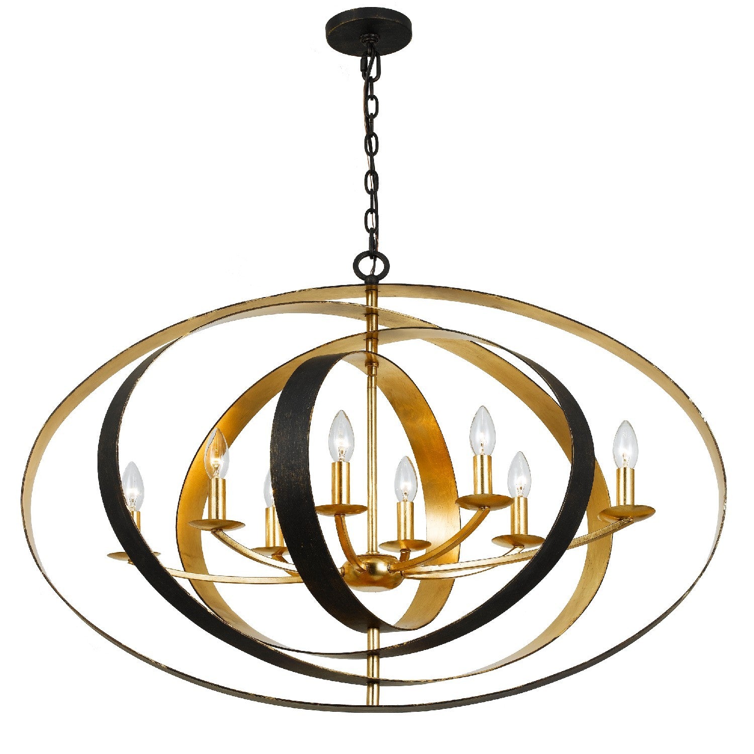 Crystorama Luna 588-EB-GA – 36 Inch – 8 Light – Chandelier – English Bronze + Antique Gold – Damp Rated