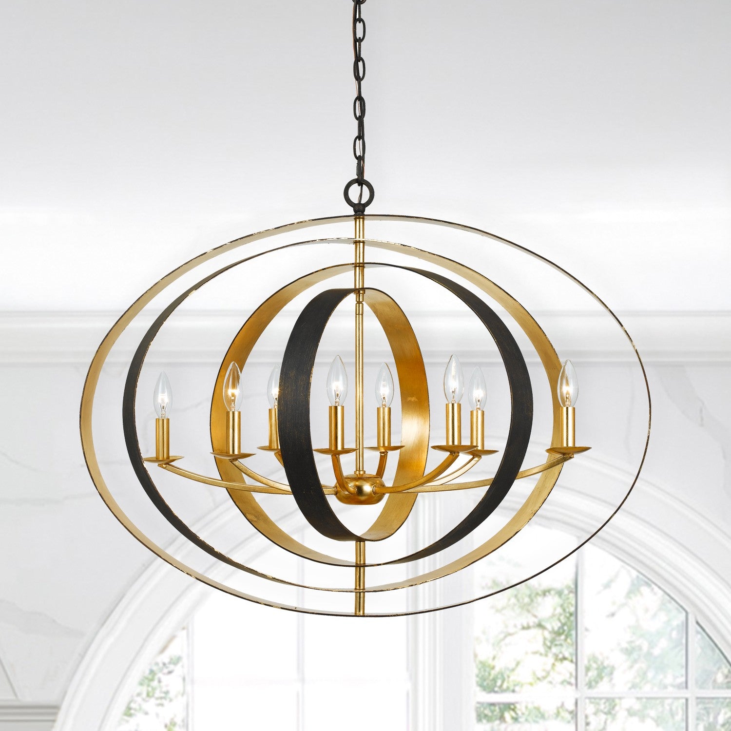 Crystorama Luna 588-EB-GA – 36 Inch – 8 Light – Chandelier – English Bronze + Antique Gold – Damp Rated