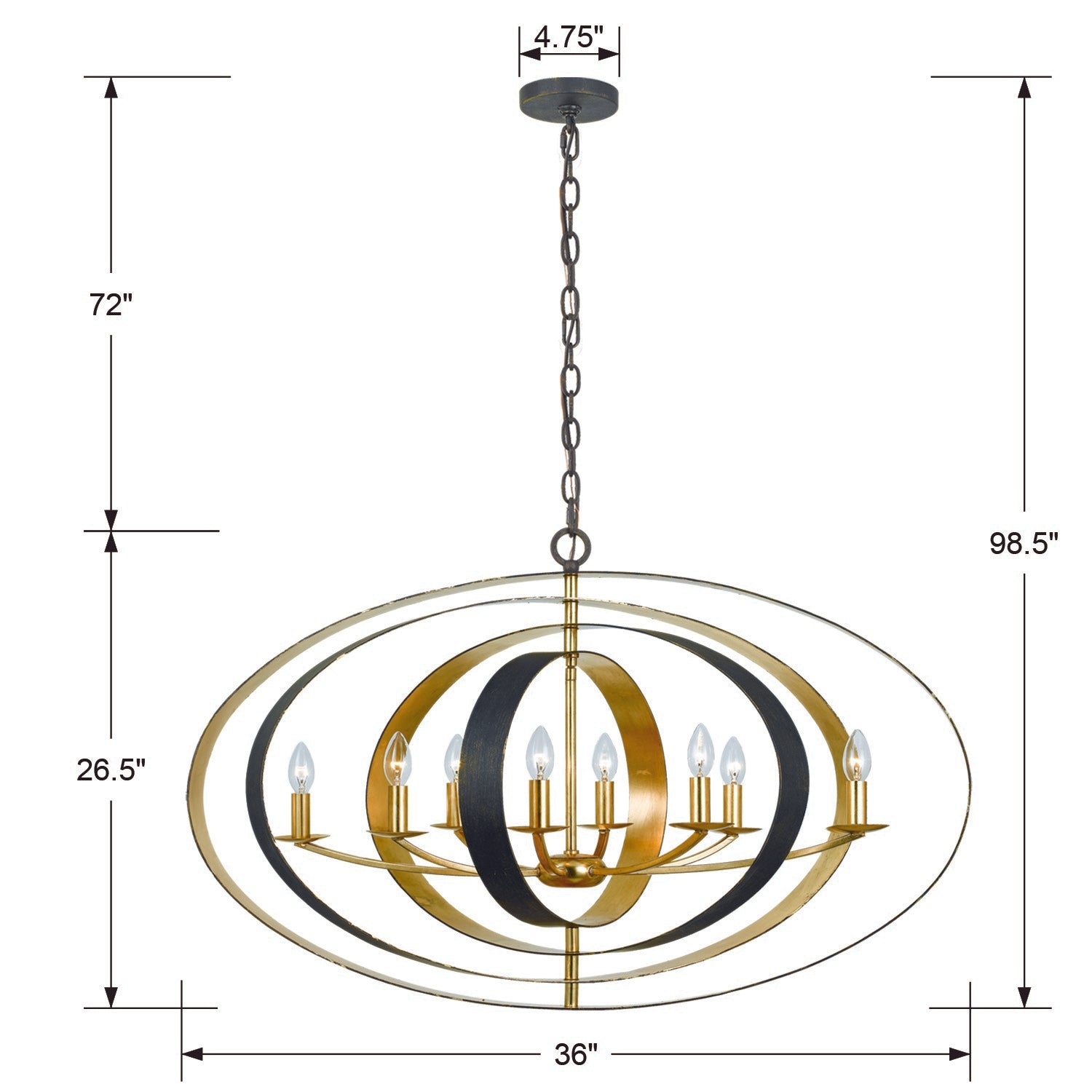Crystorama Luna 588-EB-GA – 36 Inch – 8 Light – Chandelier – English Bronze + Antique Gold – Damp Rated