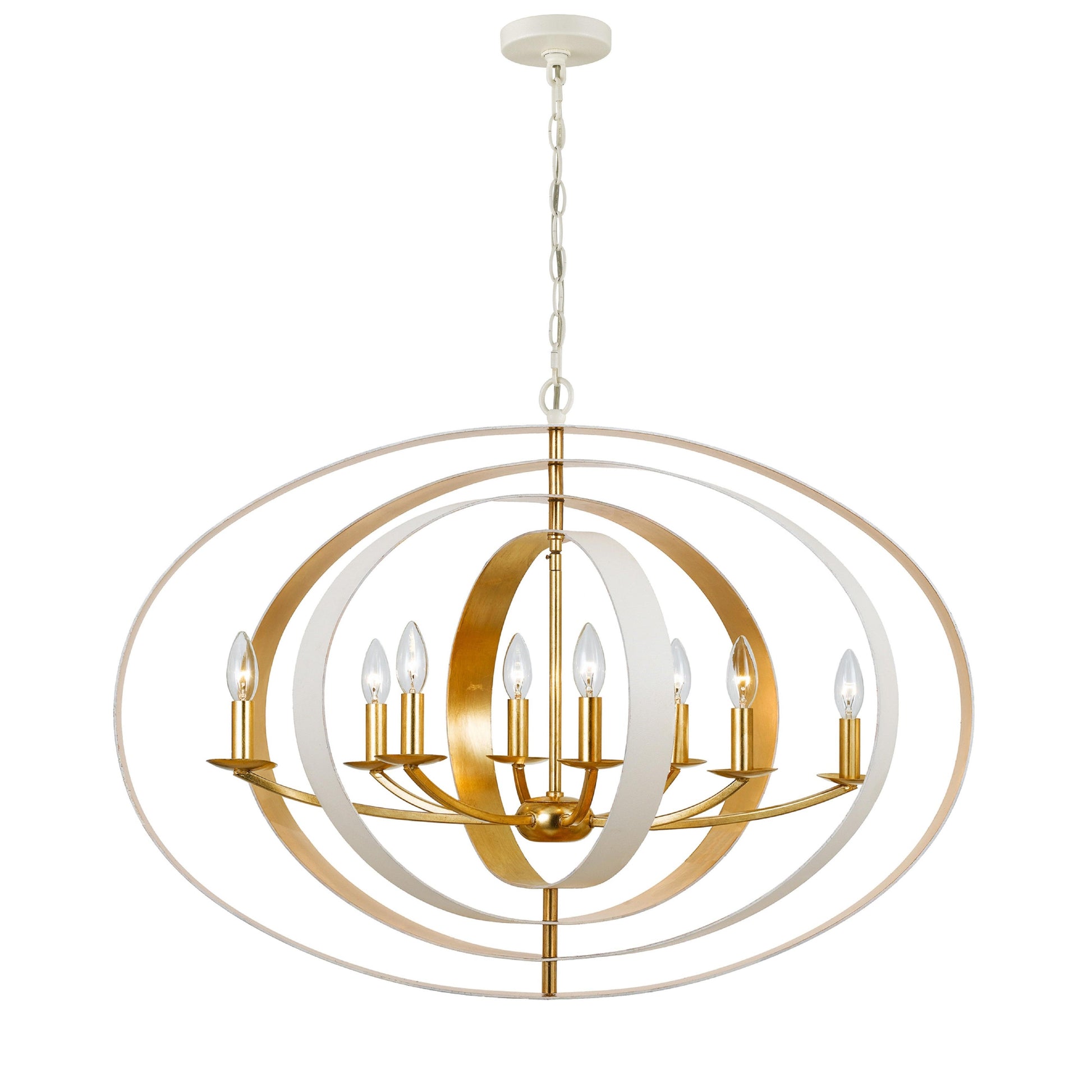 Crystorama Luna 588-MT-GA – 36 Inch – 8 Light – Chandelier – Matte White + Antique Gold – Damp Rated