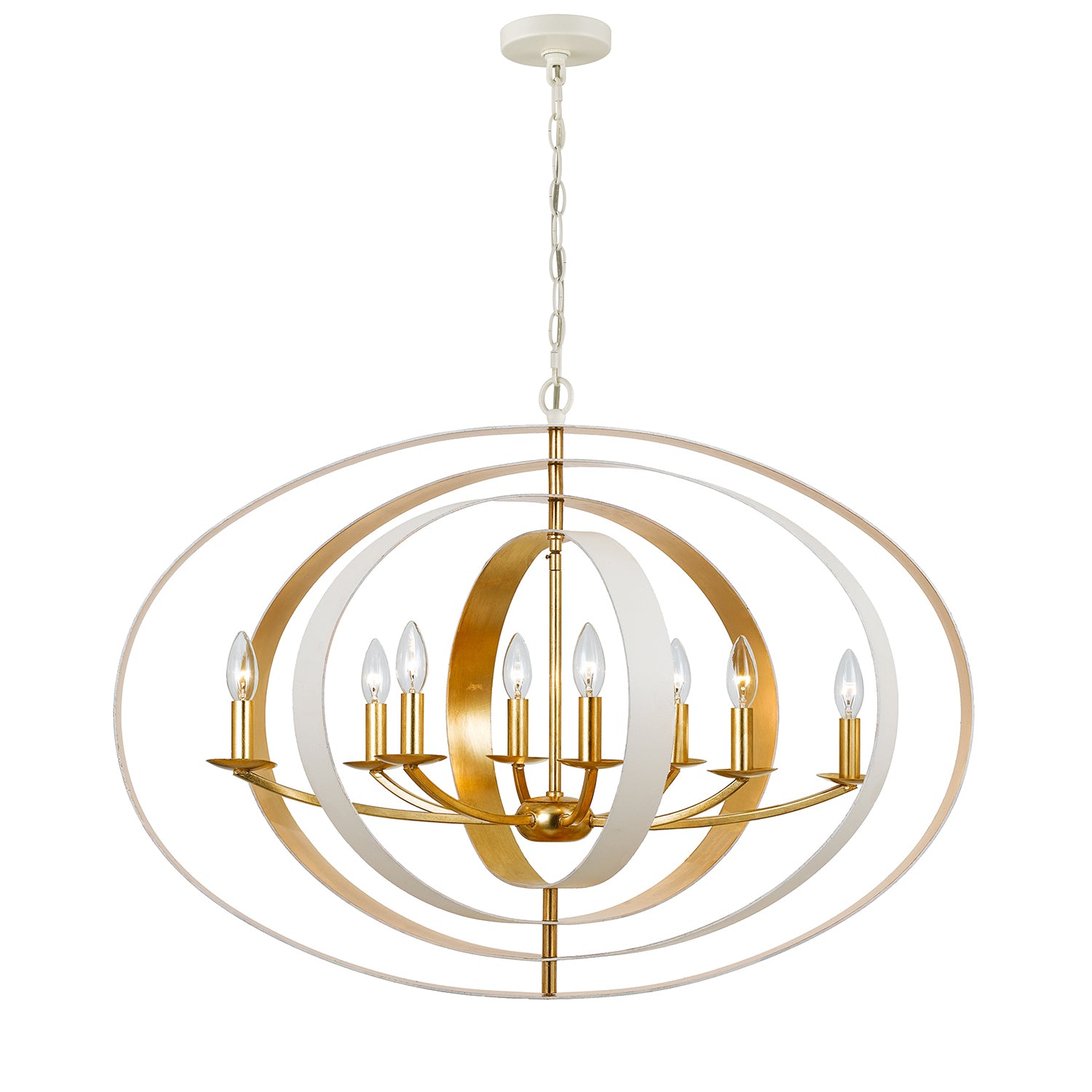 Crystorama Luna 588-MT-GA – 36 Inch – 8 Light – Chandelier – Matte White + Antique Gold – Damp Rated