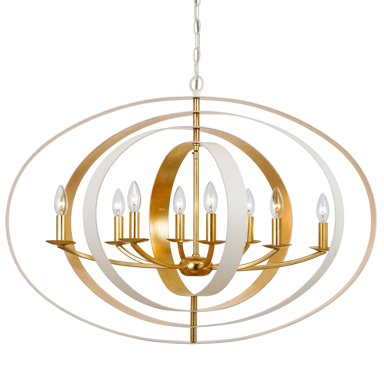 Crystorama Luna 588-MT-GA – 36 Inch – 8 Light – Chandelier – Matte White + Antique Gold – Damp Rated