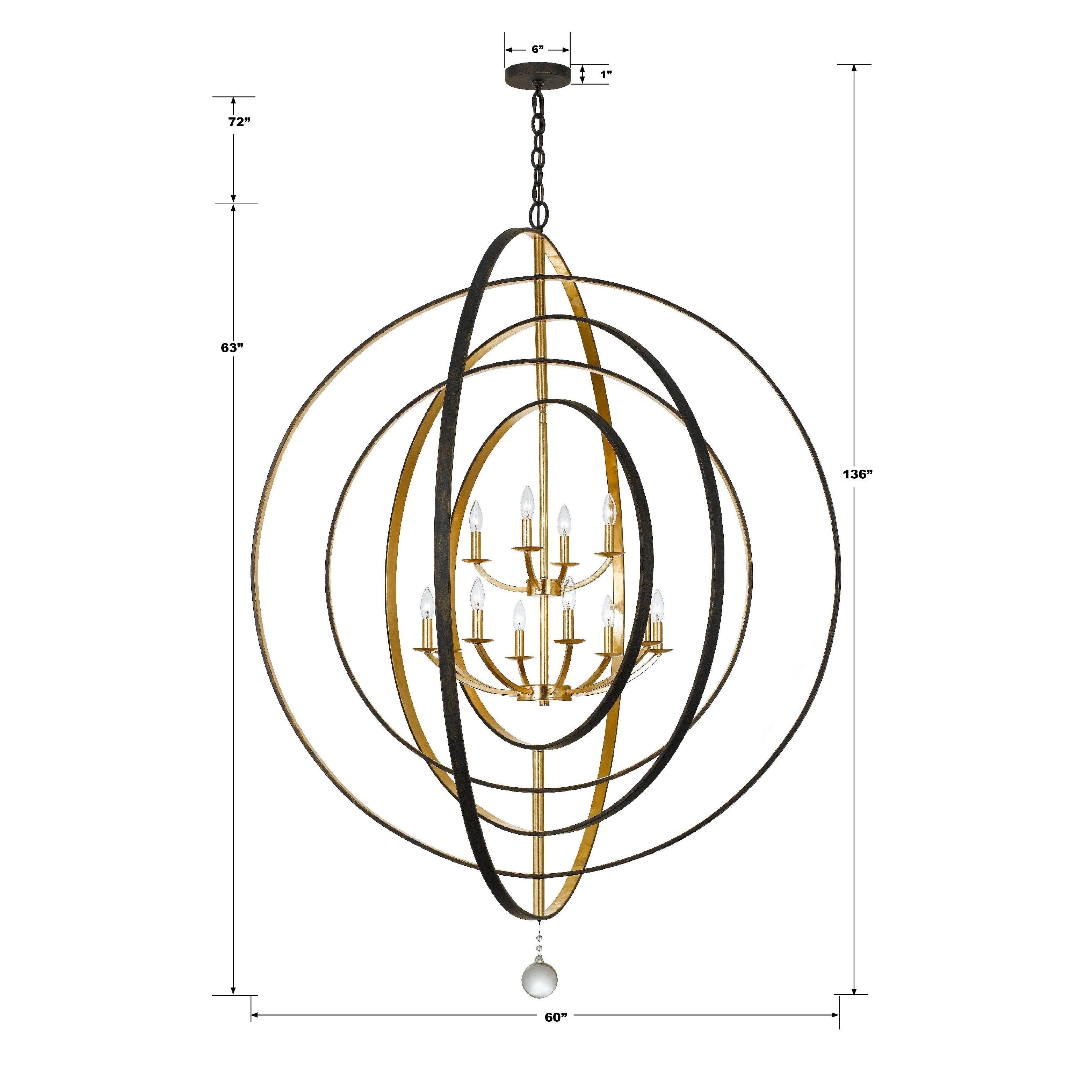 Crystorama Luna 590-EB-GA – 60 Inch – 12 Light – Chandelier – English Bronze + Antique Gold – Damp Rated