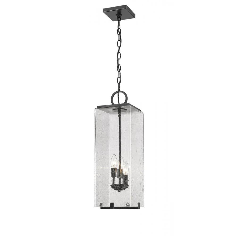 3 Light Outdoor Chain Mount Ceiling Fixture-Clear Seedy