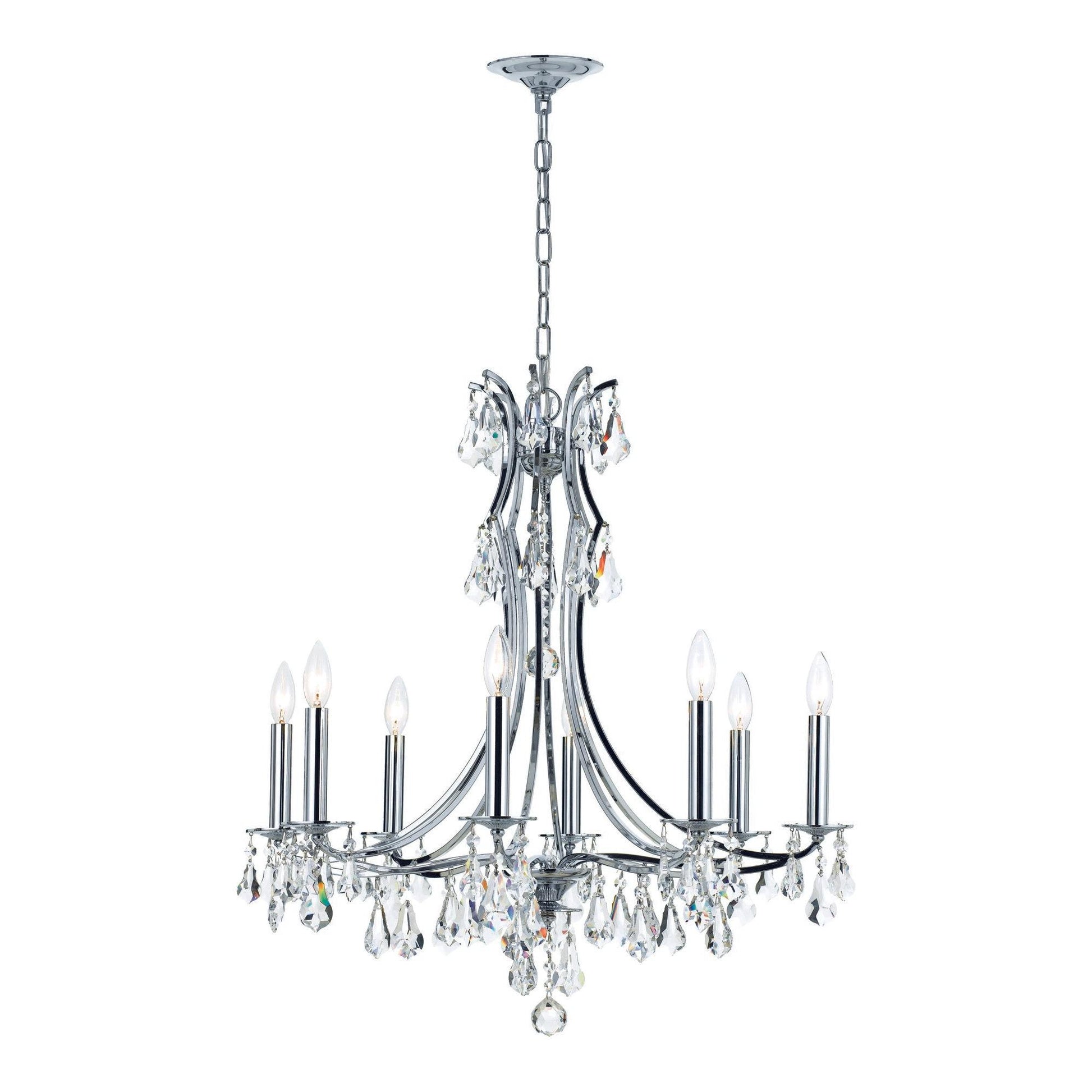 Crystorama Cedar 5938-CH-CL-S – 28 Inch – 8 Light – Chandelier – Polished Chrome – Damp Rated