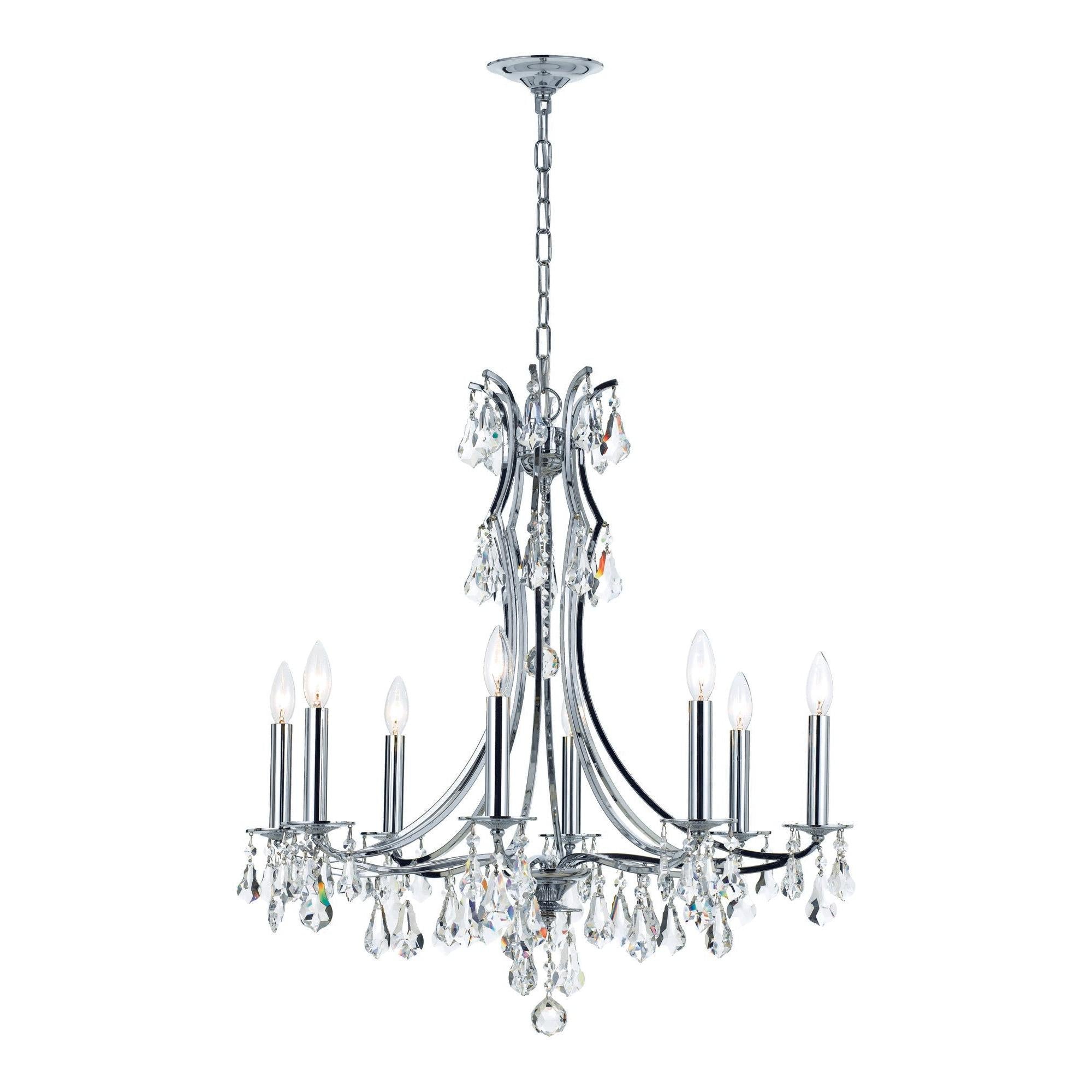 Crystorama Cedar 5938-CH-CL-S – 28 Inch – 8 Light – Chandelier – Polished Chrome – Damp Rated