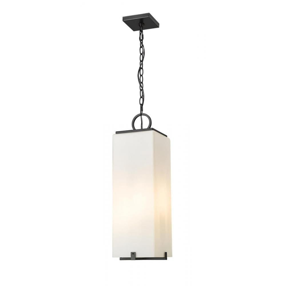 3 Light Outdoor Chain Mount Ceiling Fixture-White Opal