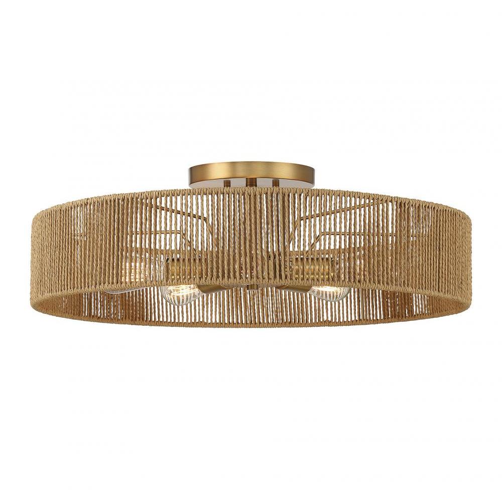 Ashe 5-Light Ceiling Light in Warm Brass and Rope