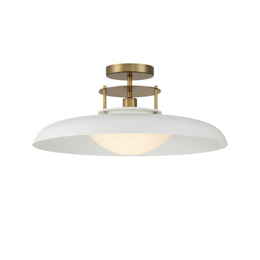 Gavin 1-Light Ceiling Light in White with Warm Brass Accents