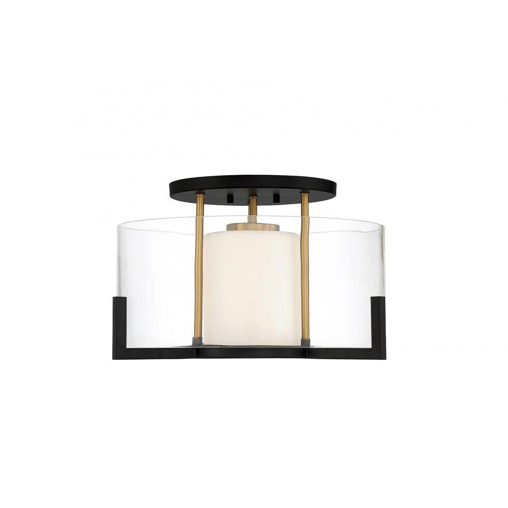 Eaton 1-Light Ceiling Light in Matte Black with Warm Brass Accents