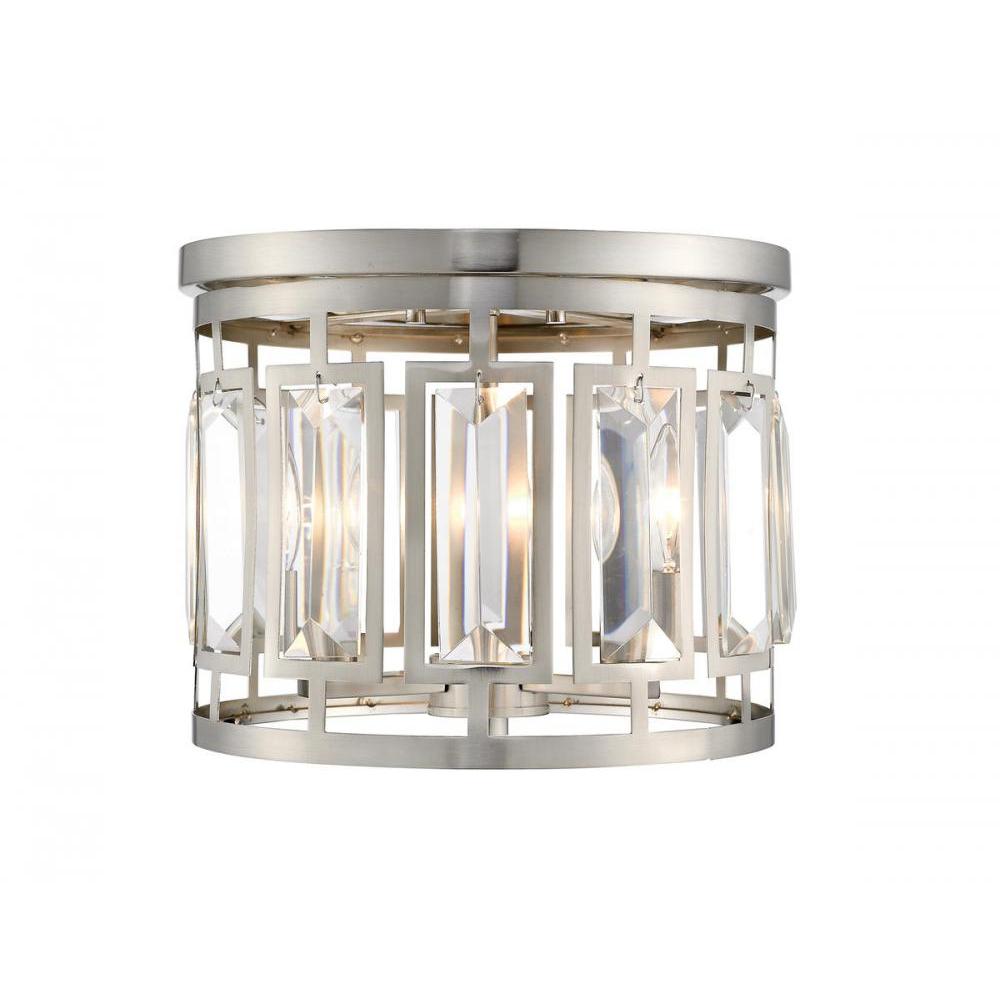 3 Light Flush Mount Light-Clear + Brushed Nickel