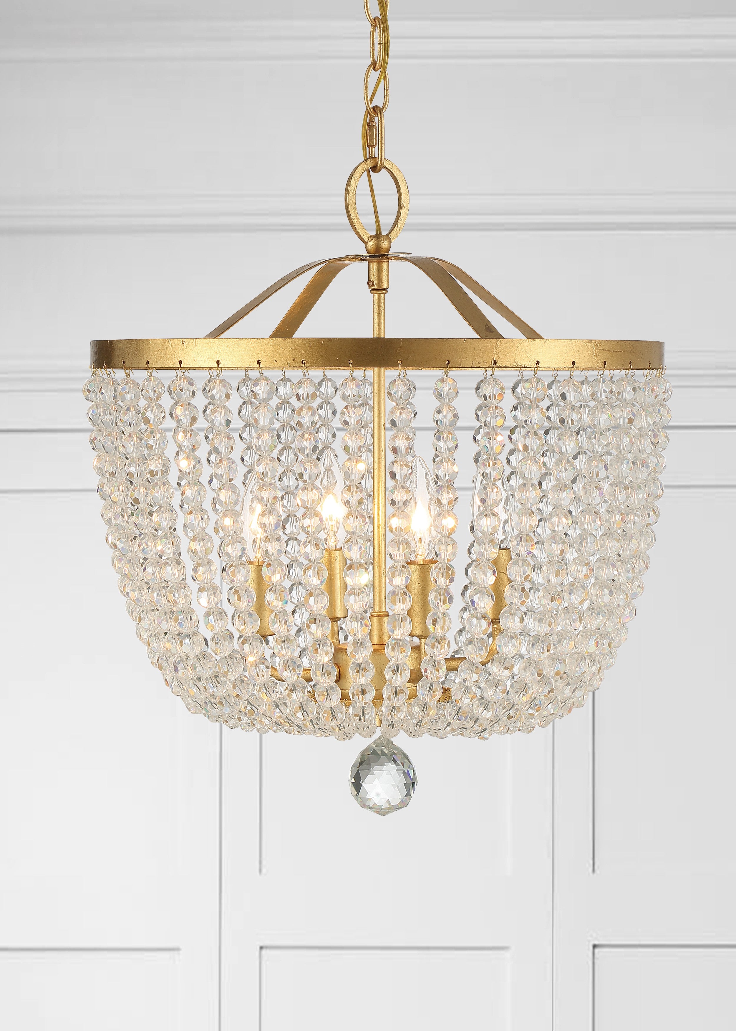 Crystorama Rylee 604-GA – 16.5 Inch – 4 Light – Chandelier – Antique Gold – Damp Rated