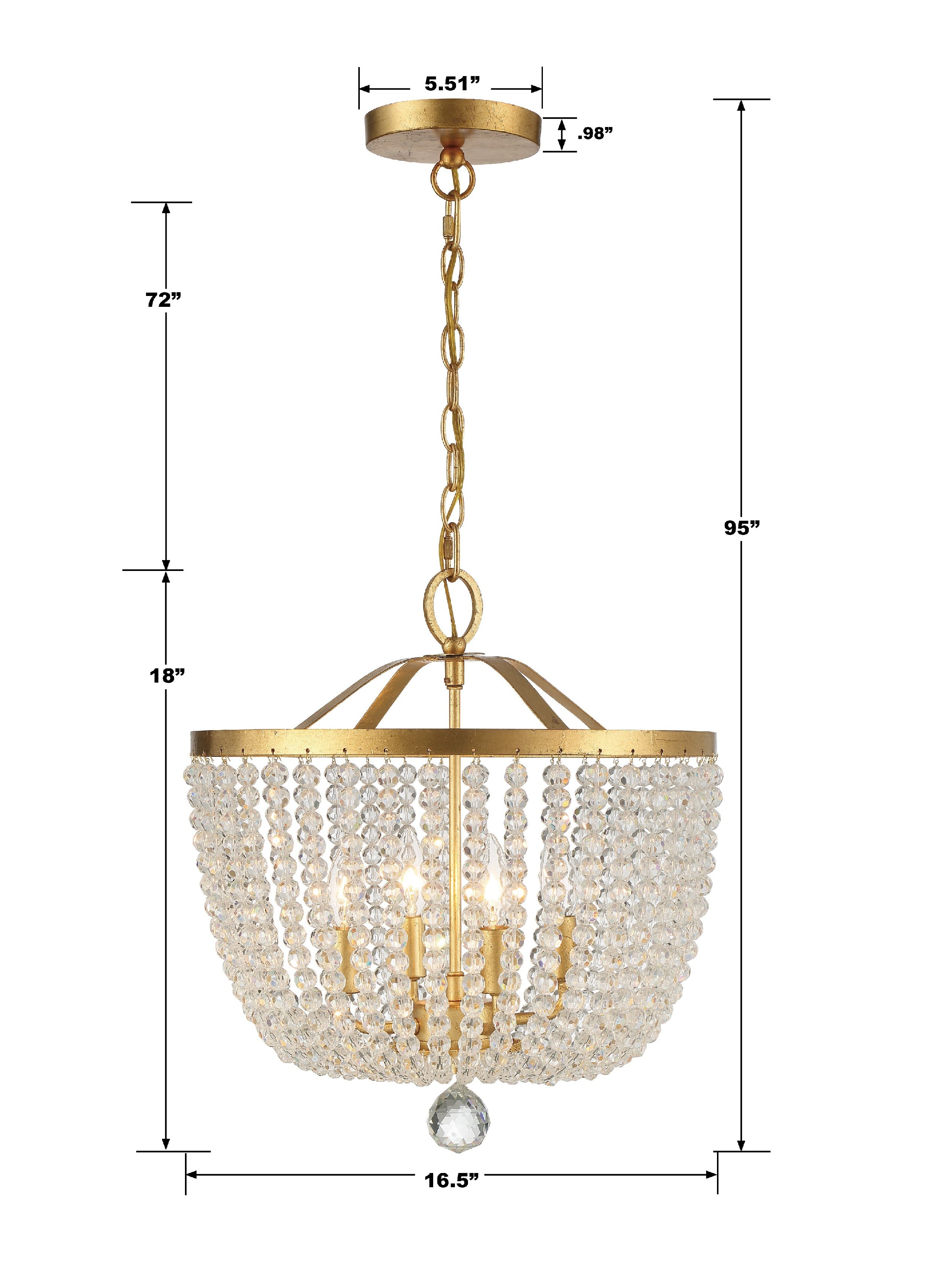 Crystorama Rylee 604-GA – 16.5 Inch – 4 Light – Chandelier – Antique Gold – Damp Rated