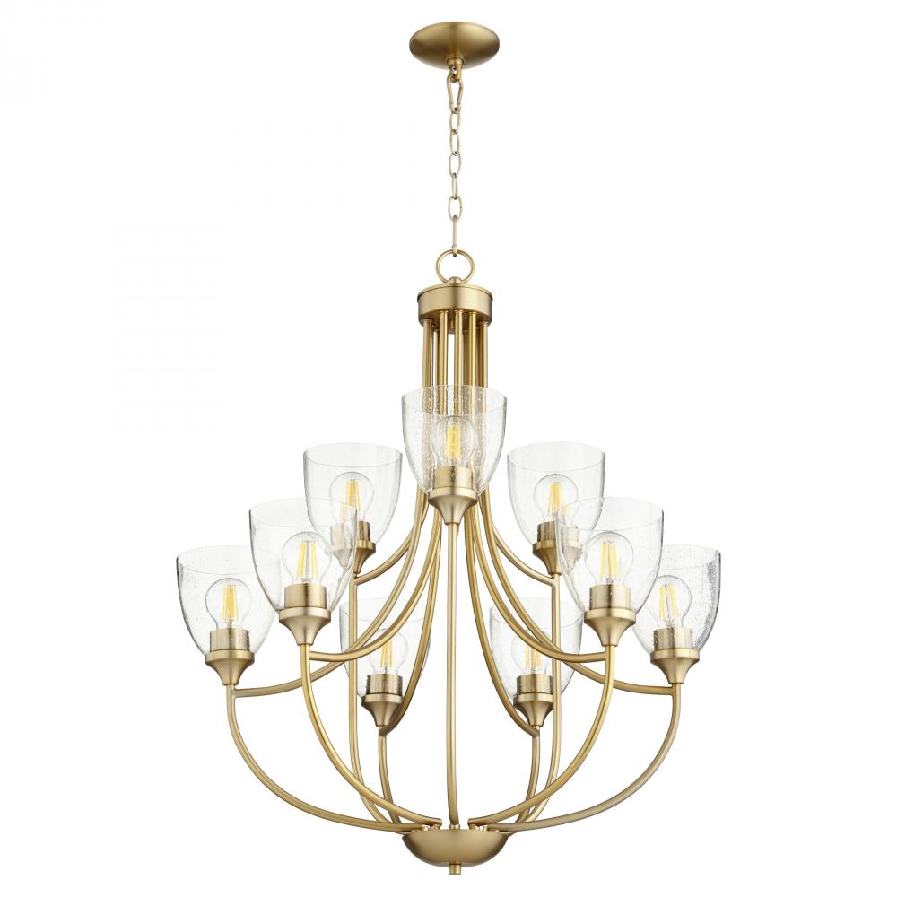 Quorum Lighting ENCLAVE 6059-9-280 Chandelier Traditional - Aged Brass W Clear Seeded