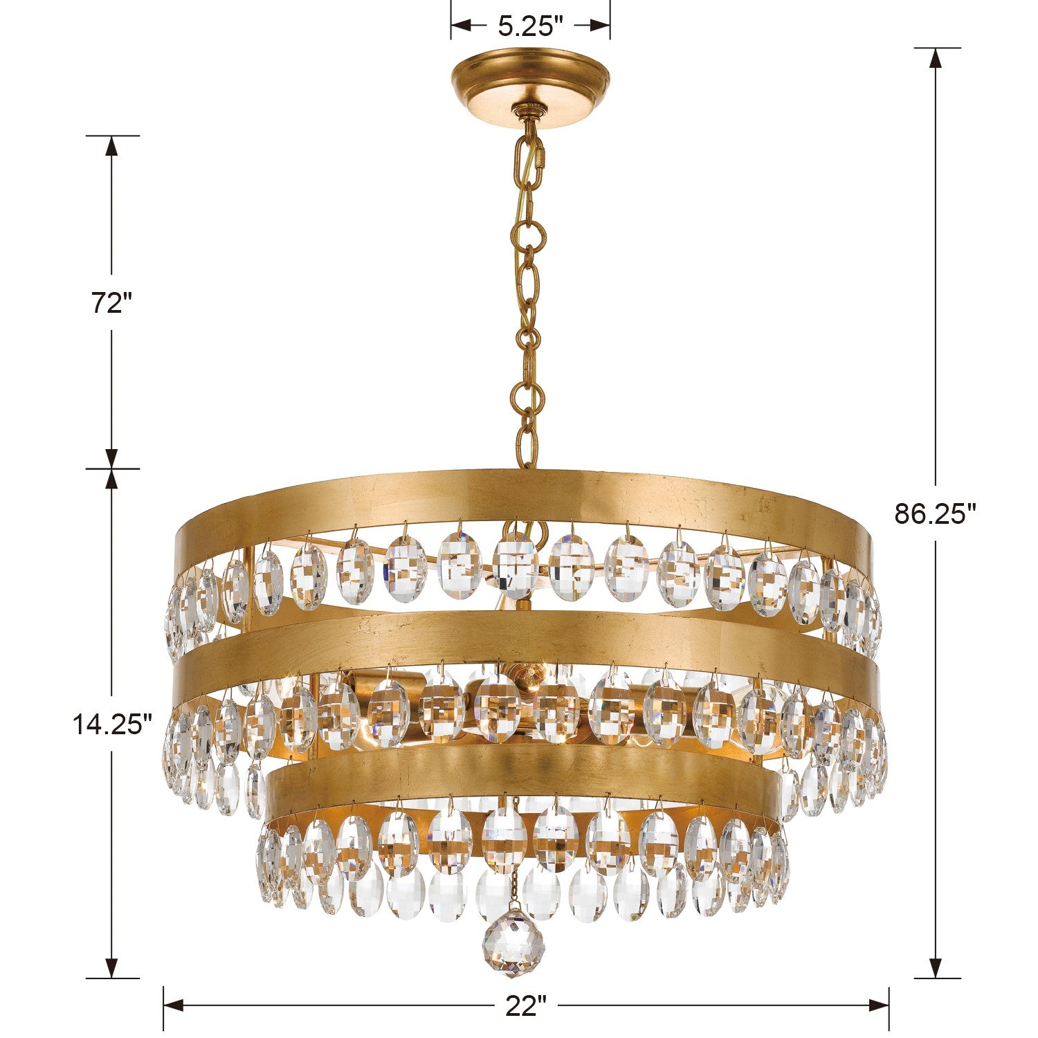 Crystorama Perla 6106-GA – 22 Inch – 5 Light – Chandelier – Antique Gold – Damp Rated
