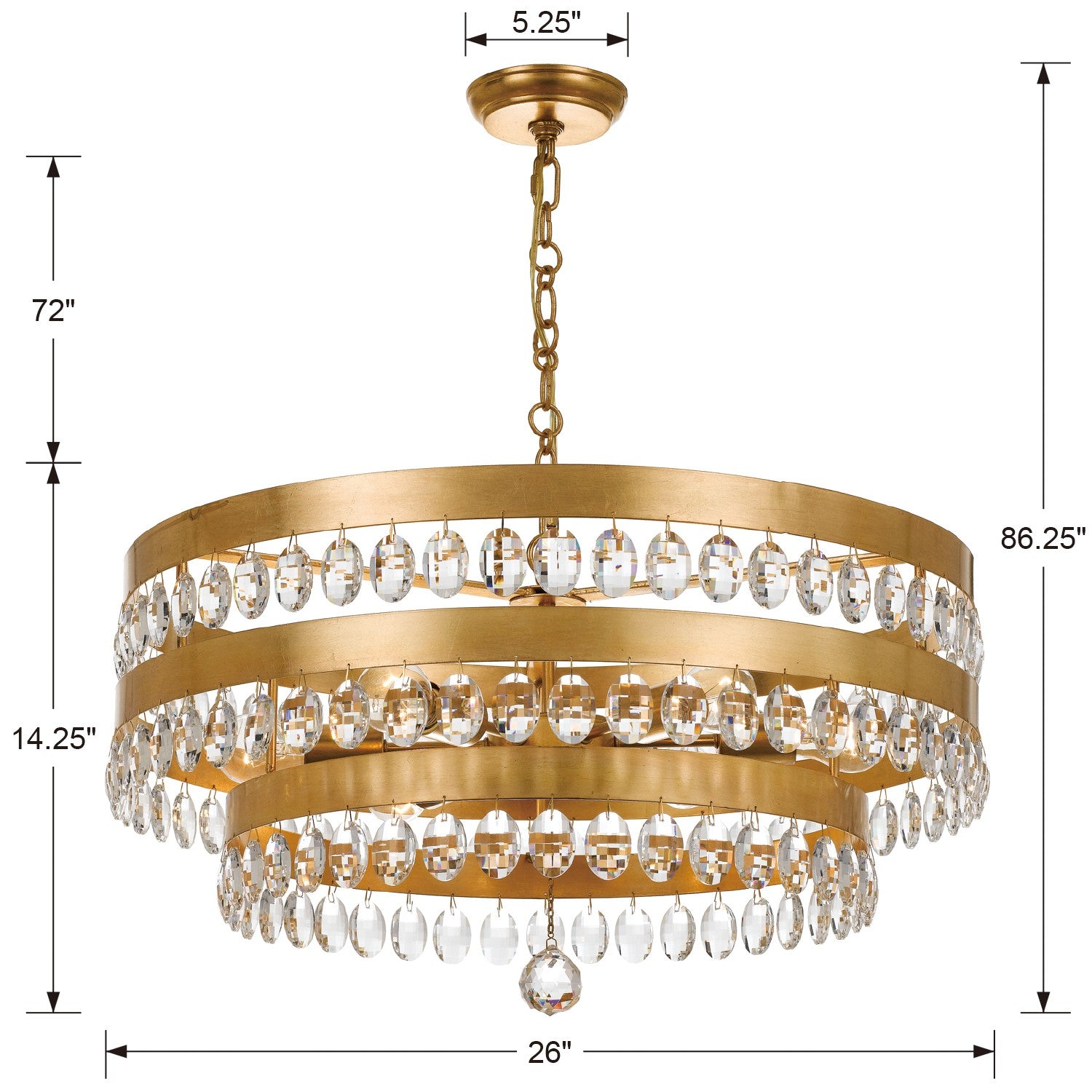 Crystorama Perla 6108-GA – 26 Inch – 6 Light – Chandelier – Antique Gold – Damp Rated