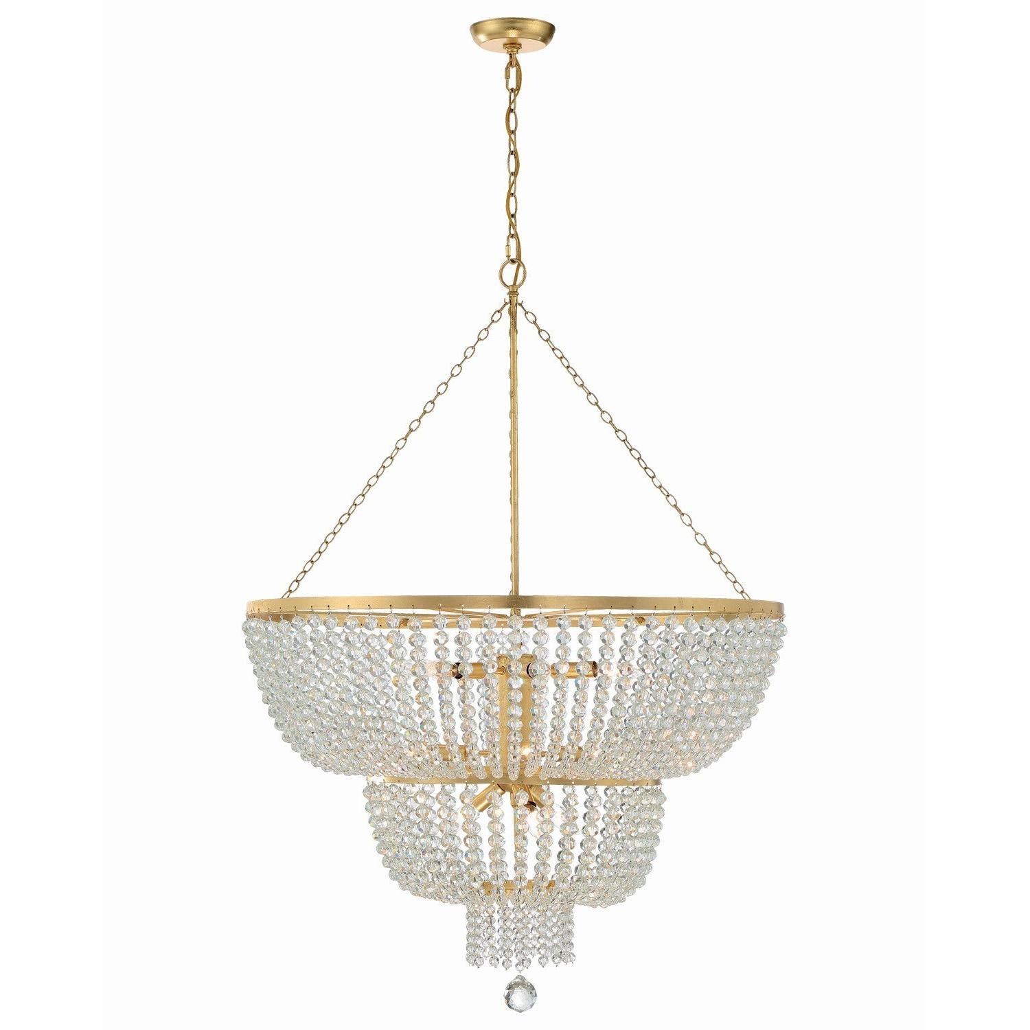 Crystorama Rylee 612-GA – 32 Inch – 12 Light – Chandelier – Antique Gold – Damp Rated