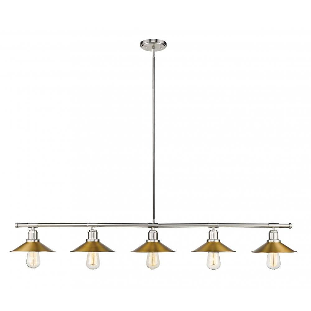 5 Light Linear Chandelier-Factory Brass