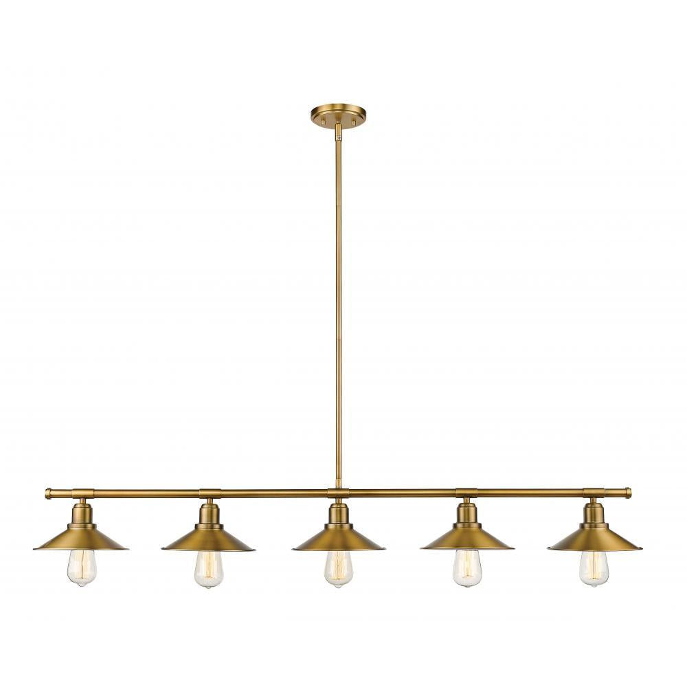 5 Light Linear Chandelier-Factory Brass