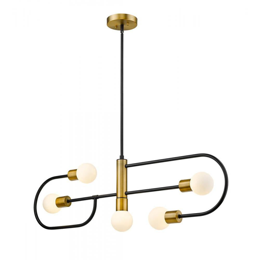 5 Light Linear Chandelier-White Opal
